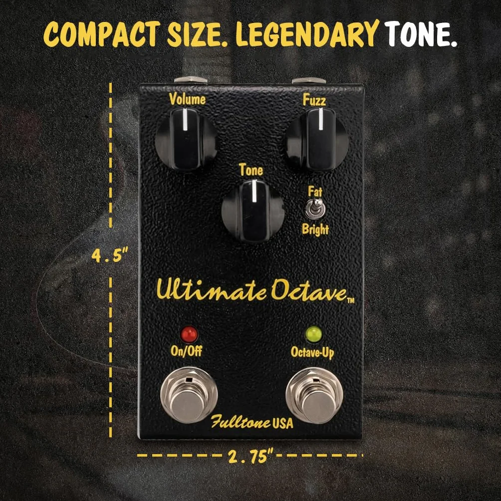 Fulltone Ultimate Pedal de octava de guitarra Fuzz con octava superior, interruptor Fat/Bright, transistor BC108, True Bypass, hecho a mano en EE. UU., negro