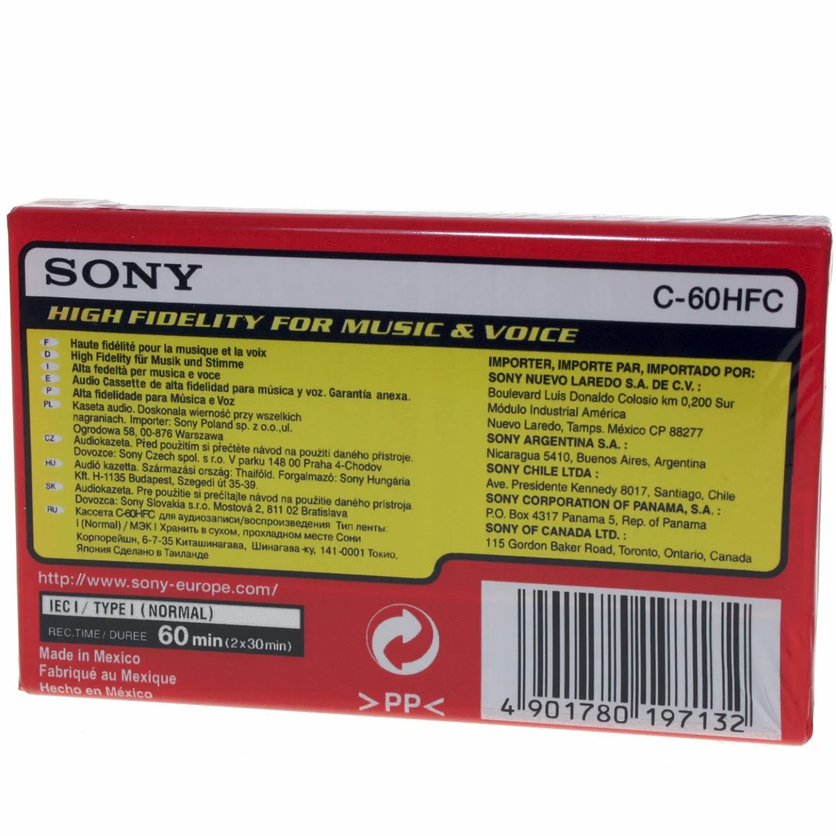 Sony Cinta Grabadora Cassette 60 Minutos Negro