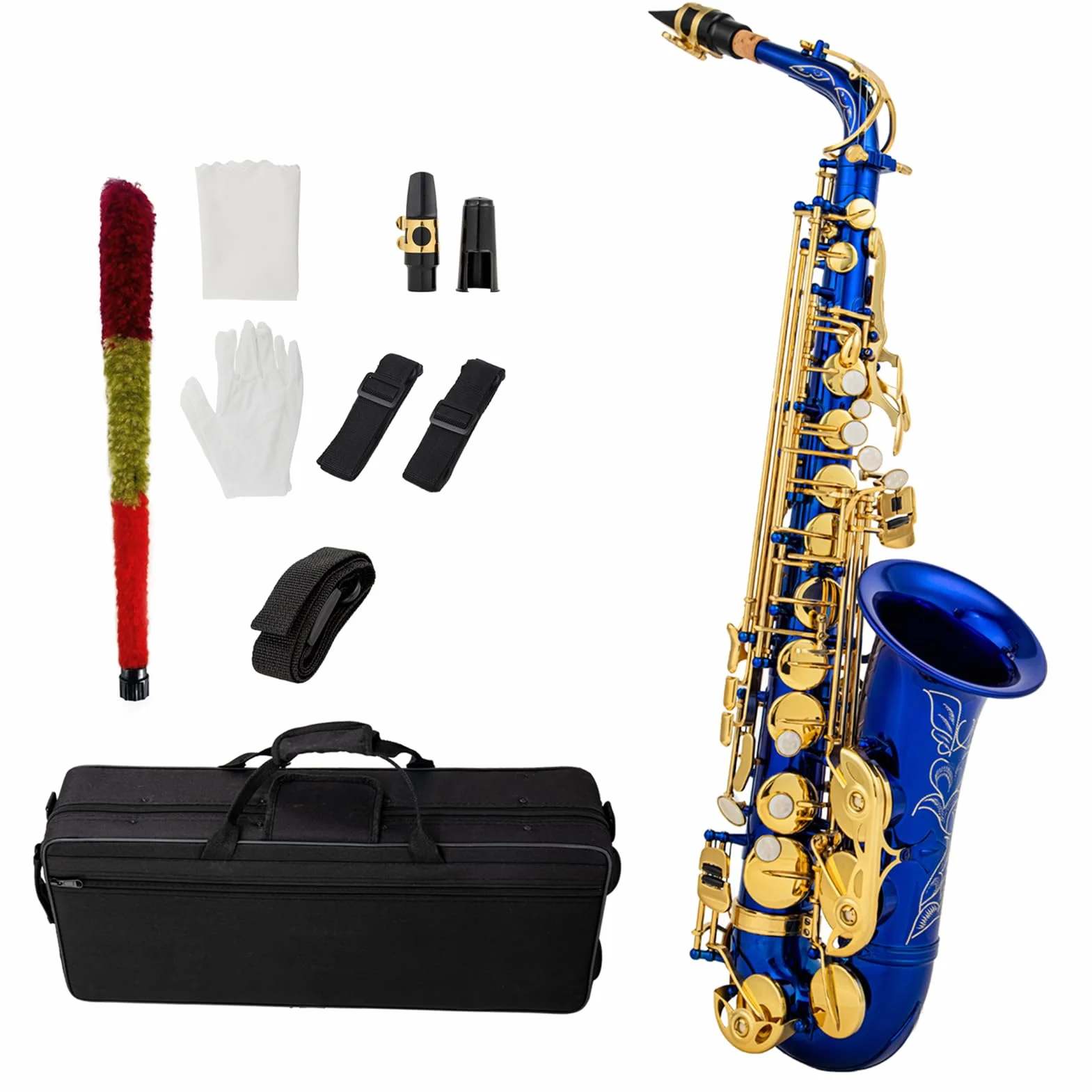 Btuty Eb Saxofón Alto Latón E Flat Sax 802 Tipo de llave Instrumento de viento de madera con barra de limpieza Guantes de tela Correa Funda acolchada