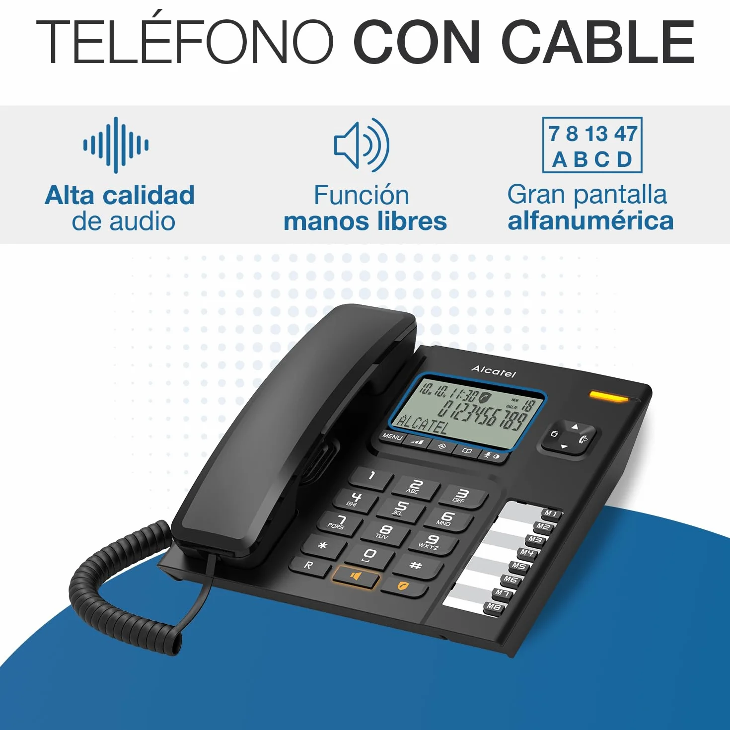 ALCATEL T78 Teléfono con Cable Pantalla Grande Manos Libres Bloqueo de Llamadas Negro