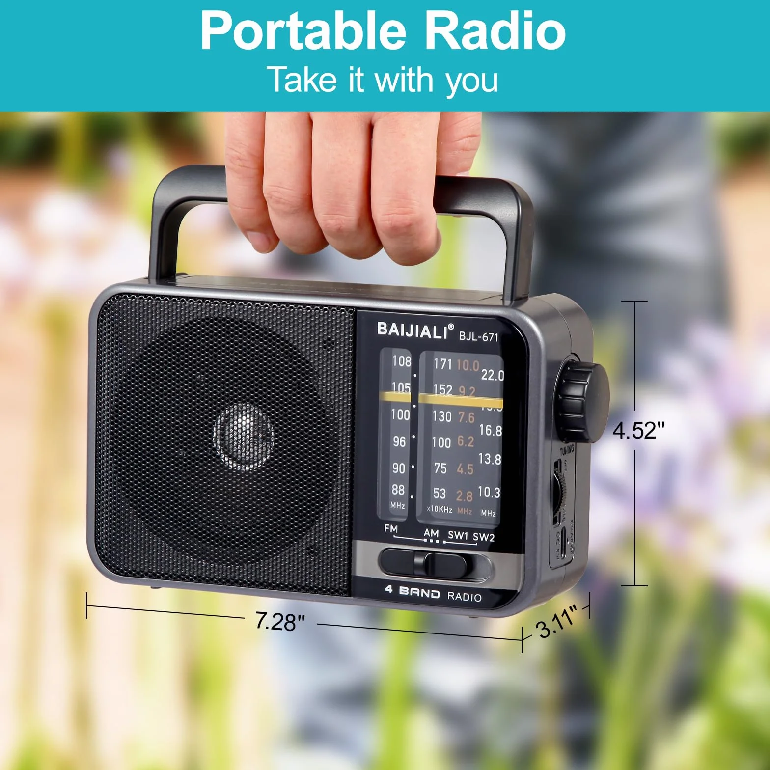 Radio Portátil Am/FM Recargable por USB-C, Altavoz Potente - Pequeña Radio de Emergencia para Interior, Exterior, Viajes y Tormentas (Modelo BJL-671)