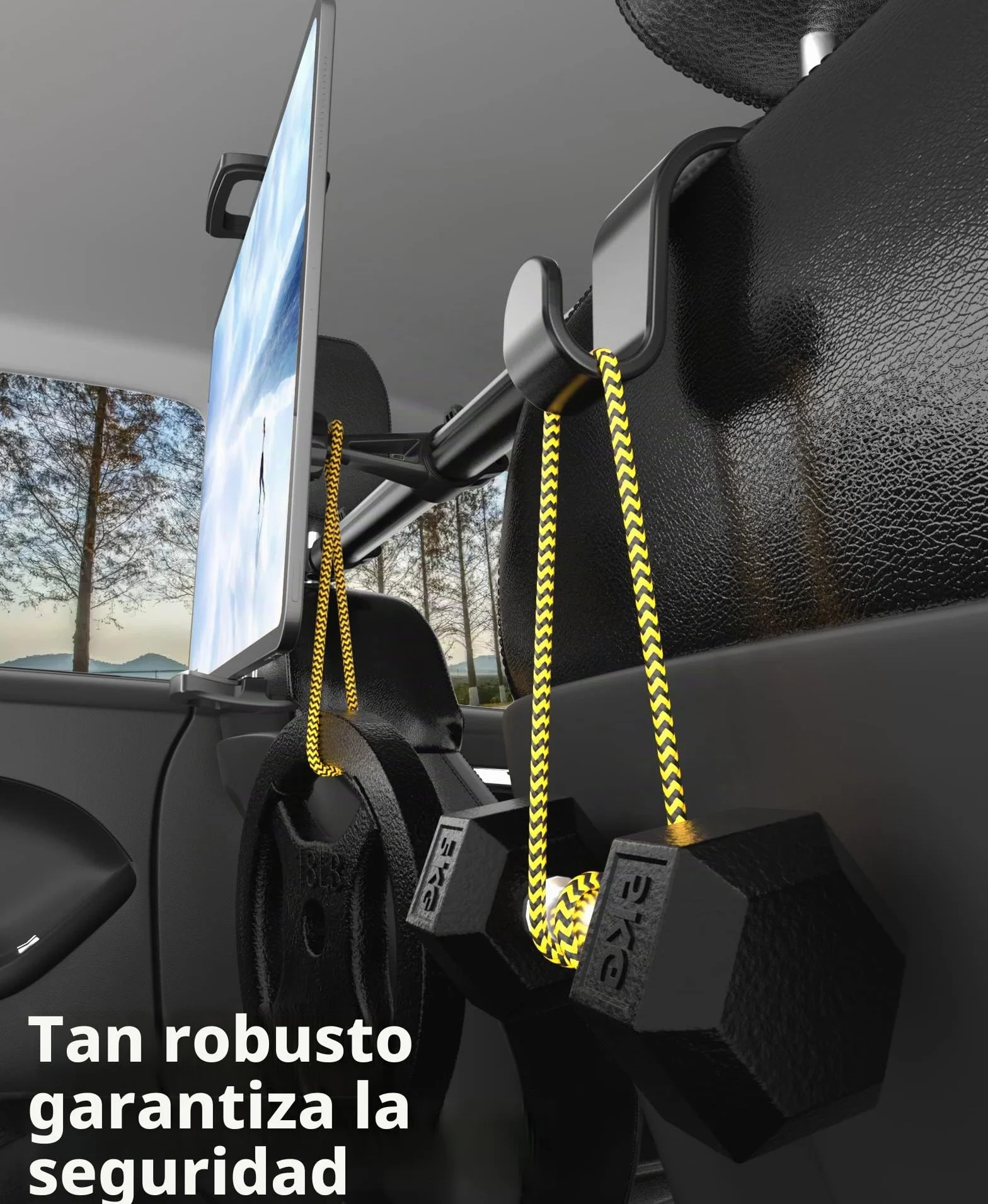 Soporte Tablet Coche Central, Tryone Soporte Universal Ajustable para Tableta automóvil iPad Series/Samsung Galaxy Tabs/Switch Phones, etc. Dispositivos de 4.7-12.9 Pulgadas/con 2 Ganchos