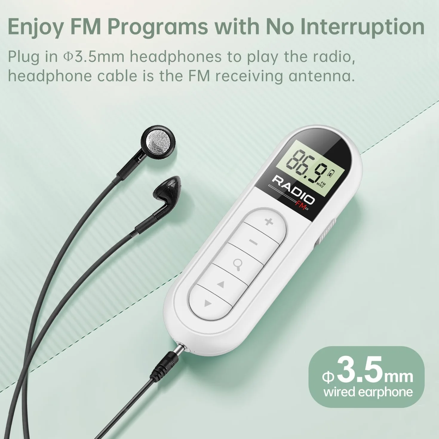 Mini Radio FM de Bolsillo 300MAh Radio PortáTil Recargable 76-108MHZ con Pantalla LCD Retroiluminada Auriculares con Cable de 3,5 Mm
