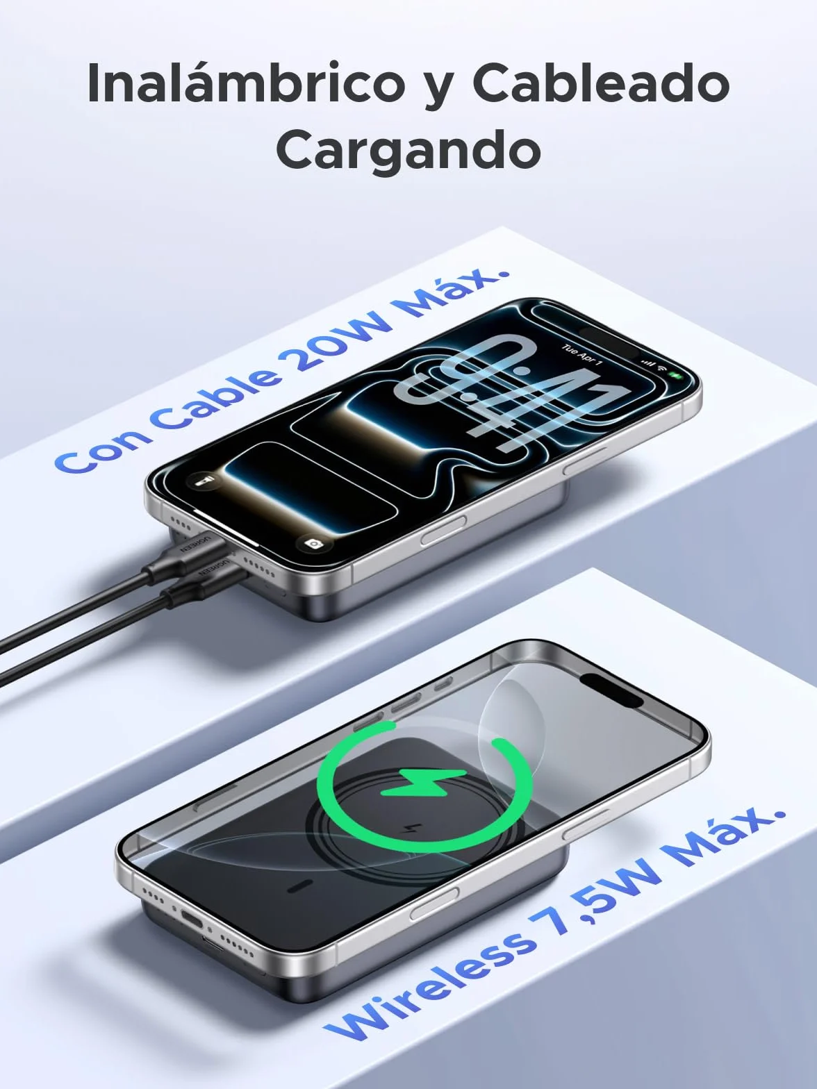 UGREEN Zapix Power Bank Inalámbrico Magnético 10000mAh Carga Rápida USB C 20W PD QC 3.0 Compatible iPhone 17 Pro MAX Air 16 15 14 13 12 Mini Plus Pro MAX