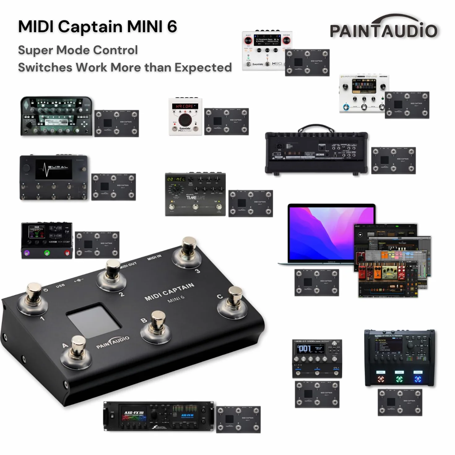 PAINTAUDIO MIDI Captain Nano 4/MINI Controlador multiefectos de teclados sintetizador USB-MIDI, software musical Bias, compatible con todos los comandantes de PC/CC/Note (MIDI Captain MINI 6)
