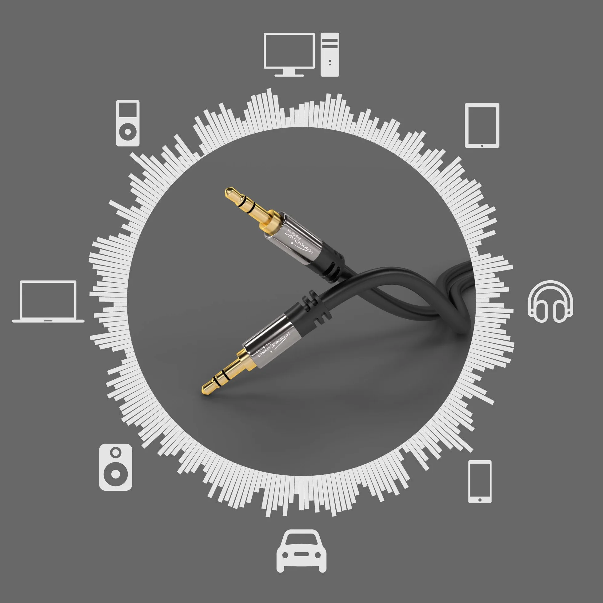 KabelDirekt – Cable Jack 3,5mm – 0,5m – Conectores Metálicos – Disponible en 0,3-10m (Cable de Audio/Mini Jack 3.5mm, Aux/Auxiliar, para Teléfono, PC/Portátil, Coche y HiFi, negro)