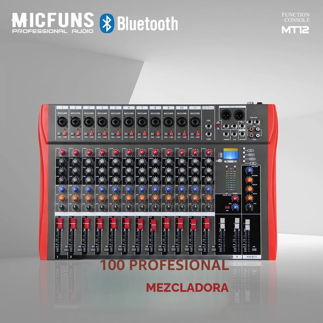 estudio Live mezclador 12 canales DJ profesional stereo sound consola grabación ordenador reproducción alimentación fantasma USB digital audio mixer amplificador