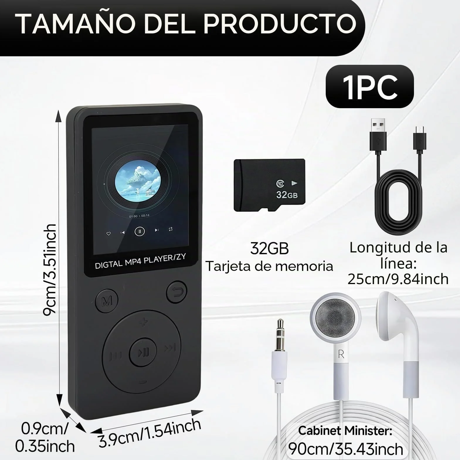 Reproductor MP3 Bluetooth 5.0 32GB con Altavoz, Pantalla 1.8", Radio FM, Auriculares Incluidos Negro