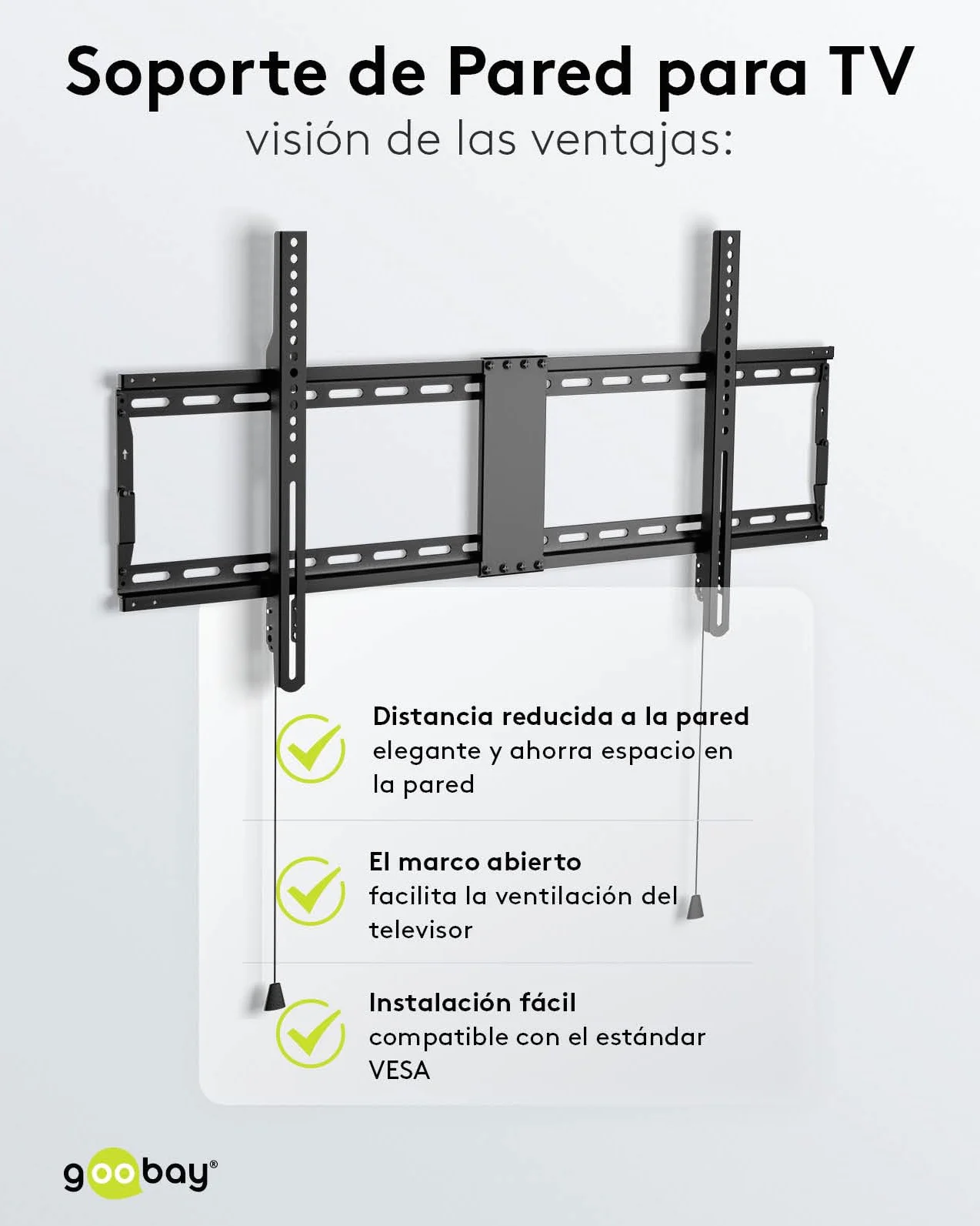 goobay Soporte TV Pared Fijo 43-100 Pulgadas Ultra-Plano 29 mm VESA 600x400 Hasta 70 kg - Basic FIXED XL - 49742