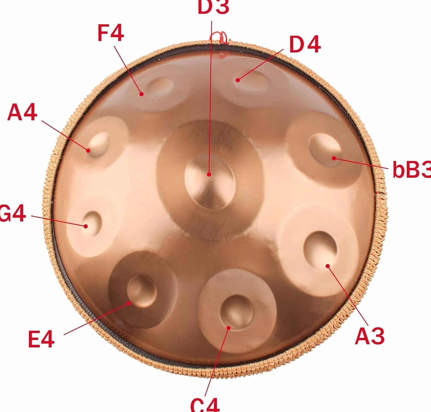 onlyfly Handpan - Tambor de mano (9 notas, 432 Hz, D-menor, 22 pulgadas, incluye set de regalo), color bronce