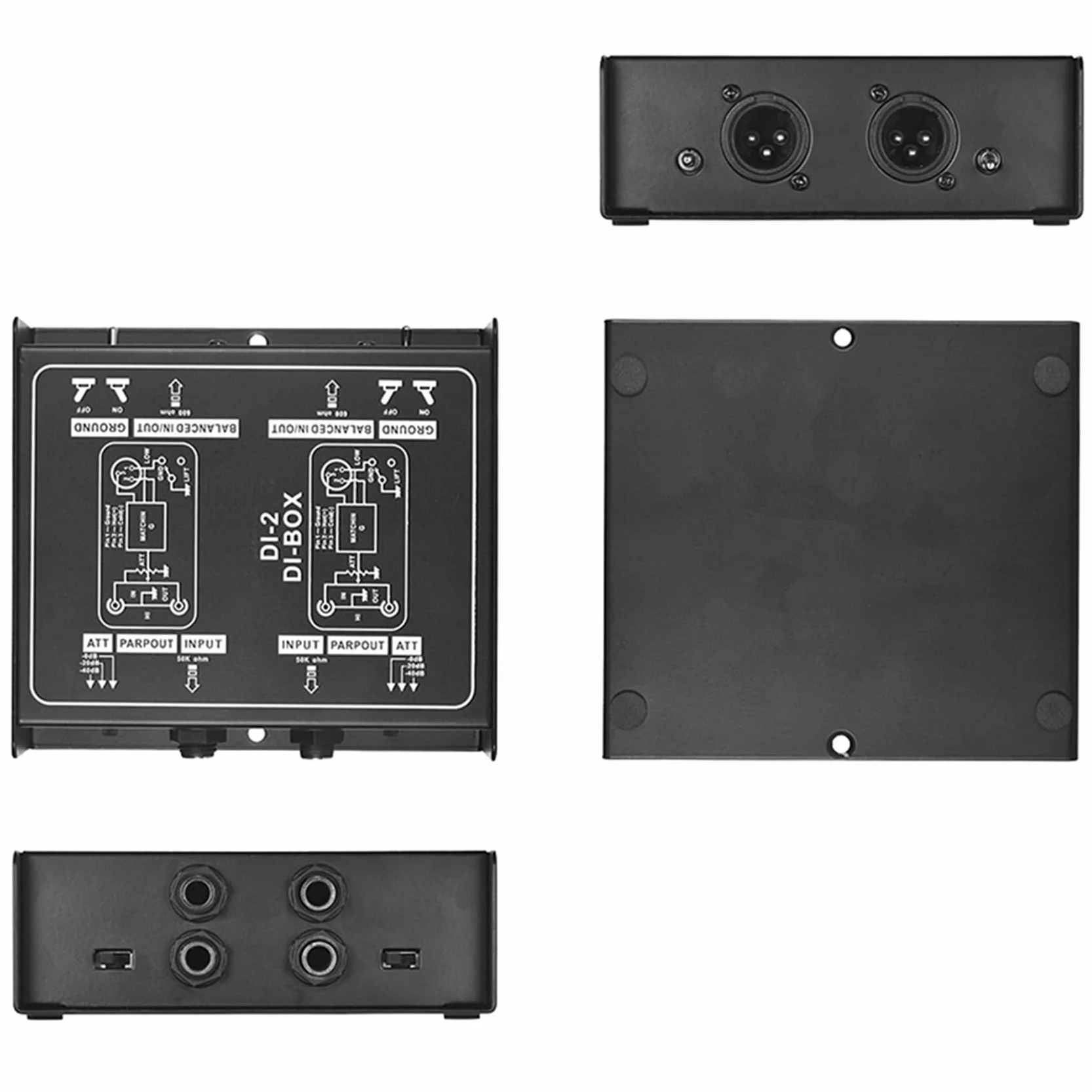 2 x Premium Direct Injection Molded Audio Box - Extintores pasivos de unidades DI con almohadilla de entrada para conexiones de guitarra y bajo