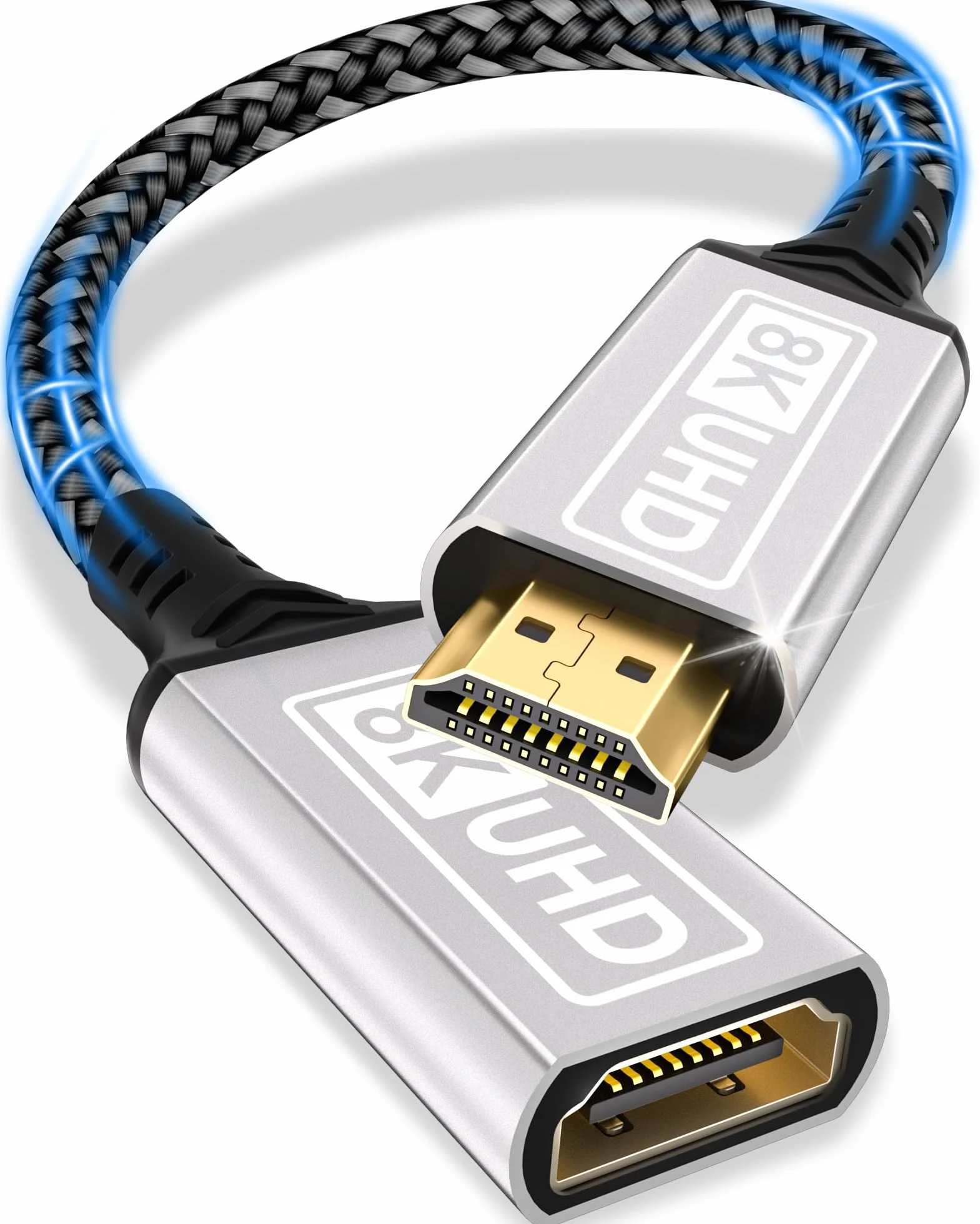 Cable de extensión HDMI,0.2M 10K 8K@60HZ 4K@120HZ/144HZ Cable de extensión HDMI 2.1 macho a hembra 48Gbps Ultra Alta Velocidad UHD eARC HDCP 2.3 Dynamic HDR10+ Compatible con TV Stick,HDTV,PS5 PS4