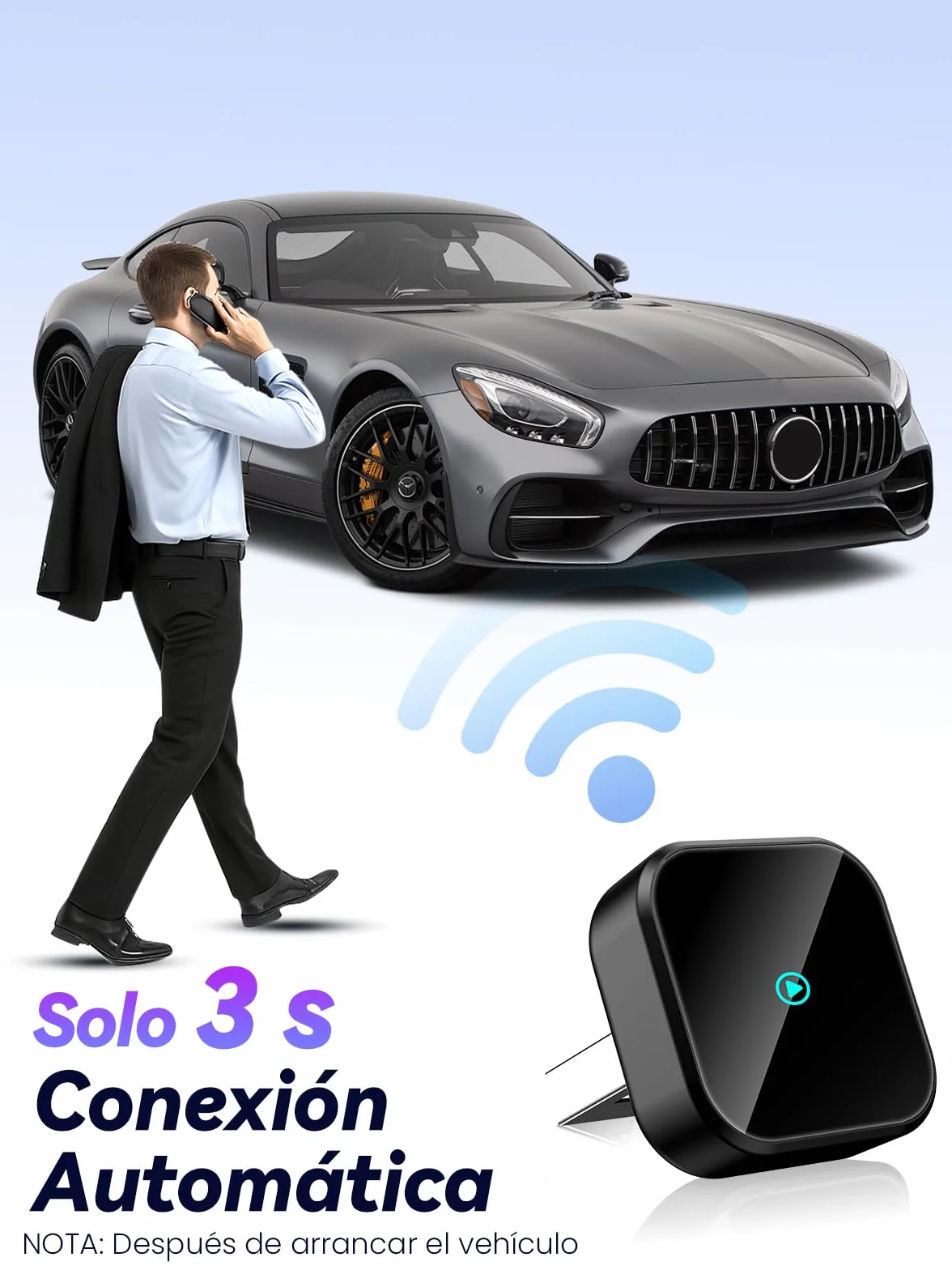 T3 Mini Adaptador CarPlay Inalámbrico para iPhone, Convierte CarPlay con Cable en Inalámbrico, Plug & Play con Type-C/USB, Compatible con Coches Desde 2016, Adecuado para iPhone con iOS 10+