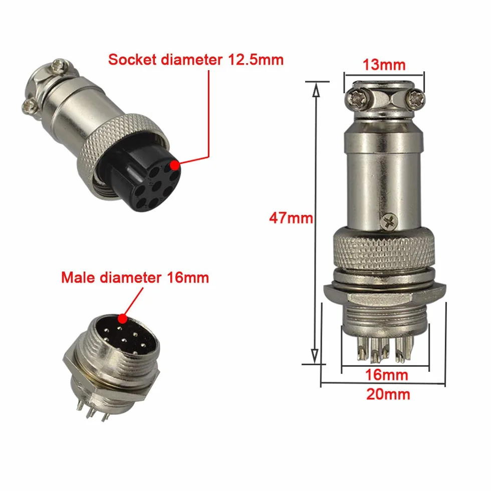 GX16 8-Pin Aviación Conector Metal 5A 16mm Macho Hembra con Tapa Protectora