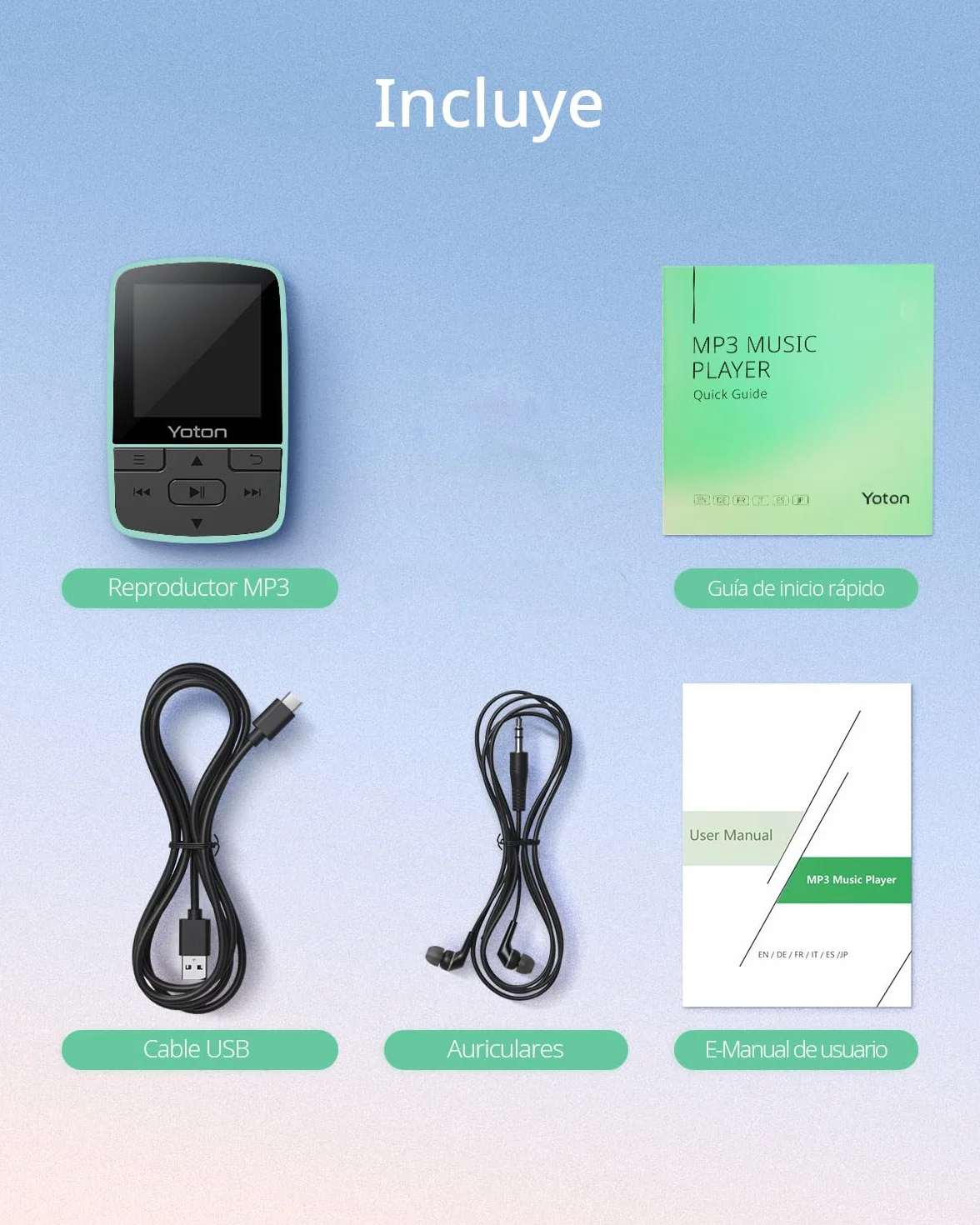 Yoton Reproductor MP3 Bluetooth 5.2 Mini HiFi Music Player Clip Deportivo Portátil Verde Auriculares Incluidos