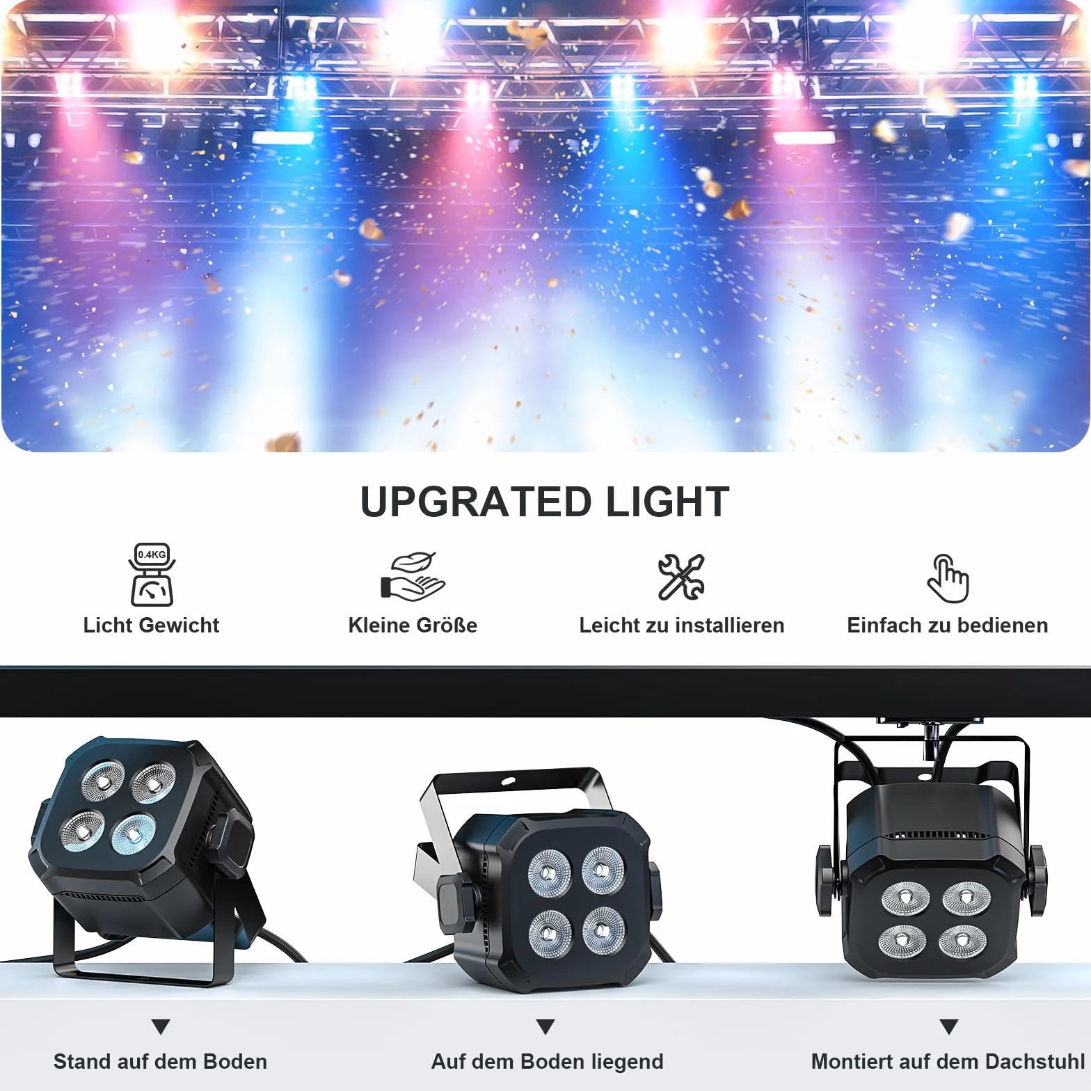 4PCS RGBW Foco Par LED, 40W Luces Discoteca DMX 4/8CH con Control Remoto/Sonido Activado Luz de Escenario, Luces Fiesta para DJ, Bar, Boda, Halloween, Navidad