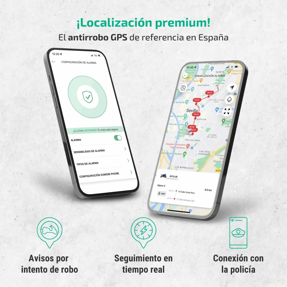 KOMOBI Pro Localizador GPS para Moto con Alarma Antirrobo, Seguimiento en Tiempo Real, Detección de Accidentes