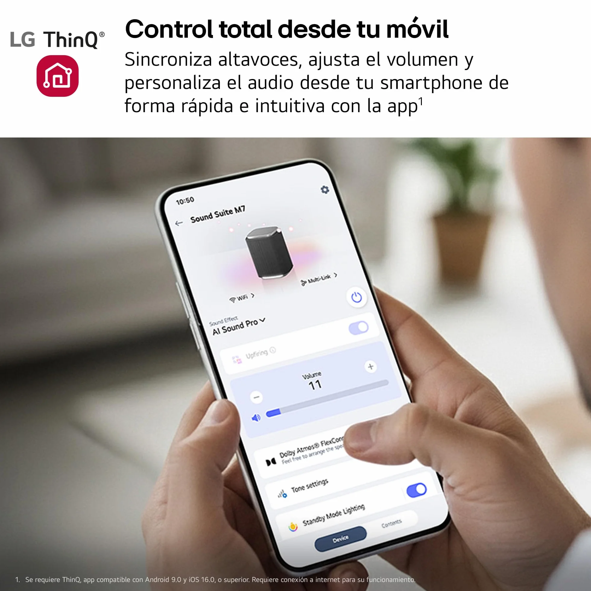 LG Sound Suite - Subwoofer Inalámbrico W7, Graves Profundos con Woofer Peerless 8", Dolby Atmos FlexConnect, Diseño Flexible Vertical/Horizontal, Control App ThinQ, Negro