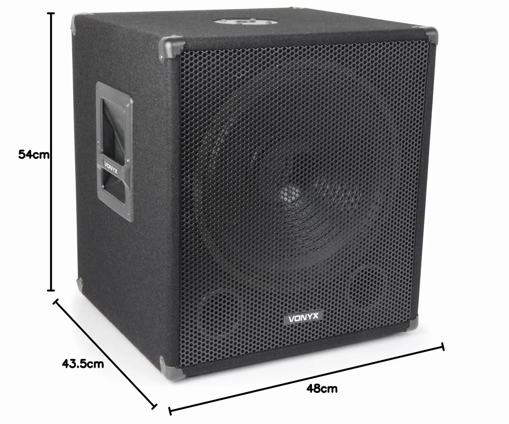 Vonyx SWA15 Subwoofer PA Activo (Altavoz Graves Profesional, 38cm (15") 300W Potencia máx, Ecualizador 2 Bandas, conexión XLR, RCA, Filtro de Paso bajo, Brida estandar, asa Transporte)