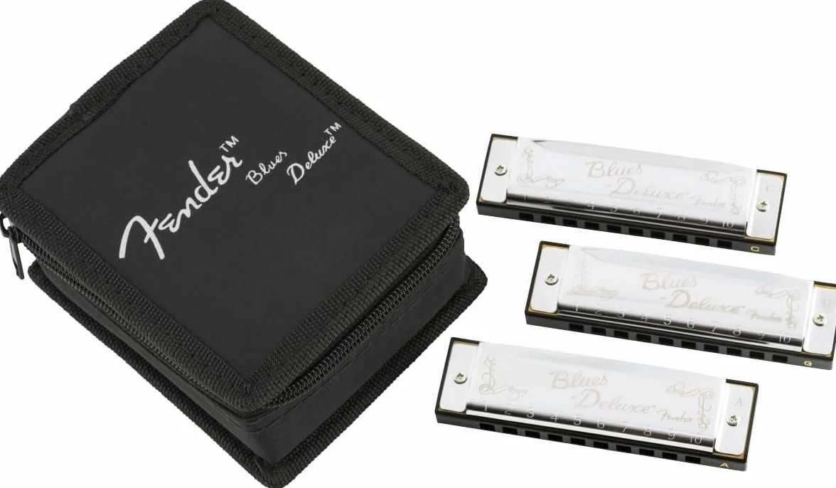 Fender - Armónica de lujo Blues Deluxe, juego de 3 unidades con funda (tonos Do, Sol y La)