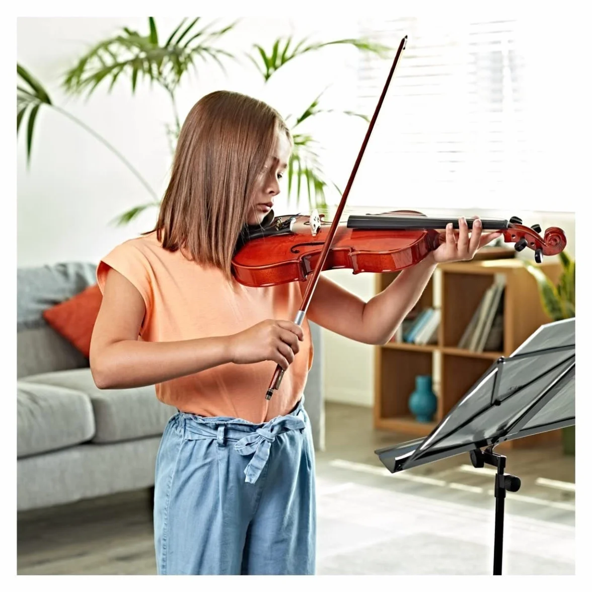 Violín rosa tamaño 1/2 con arco y estuche para niños de 7 a 10 años de Gear4music