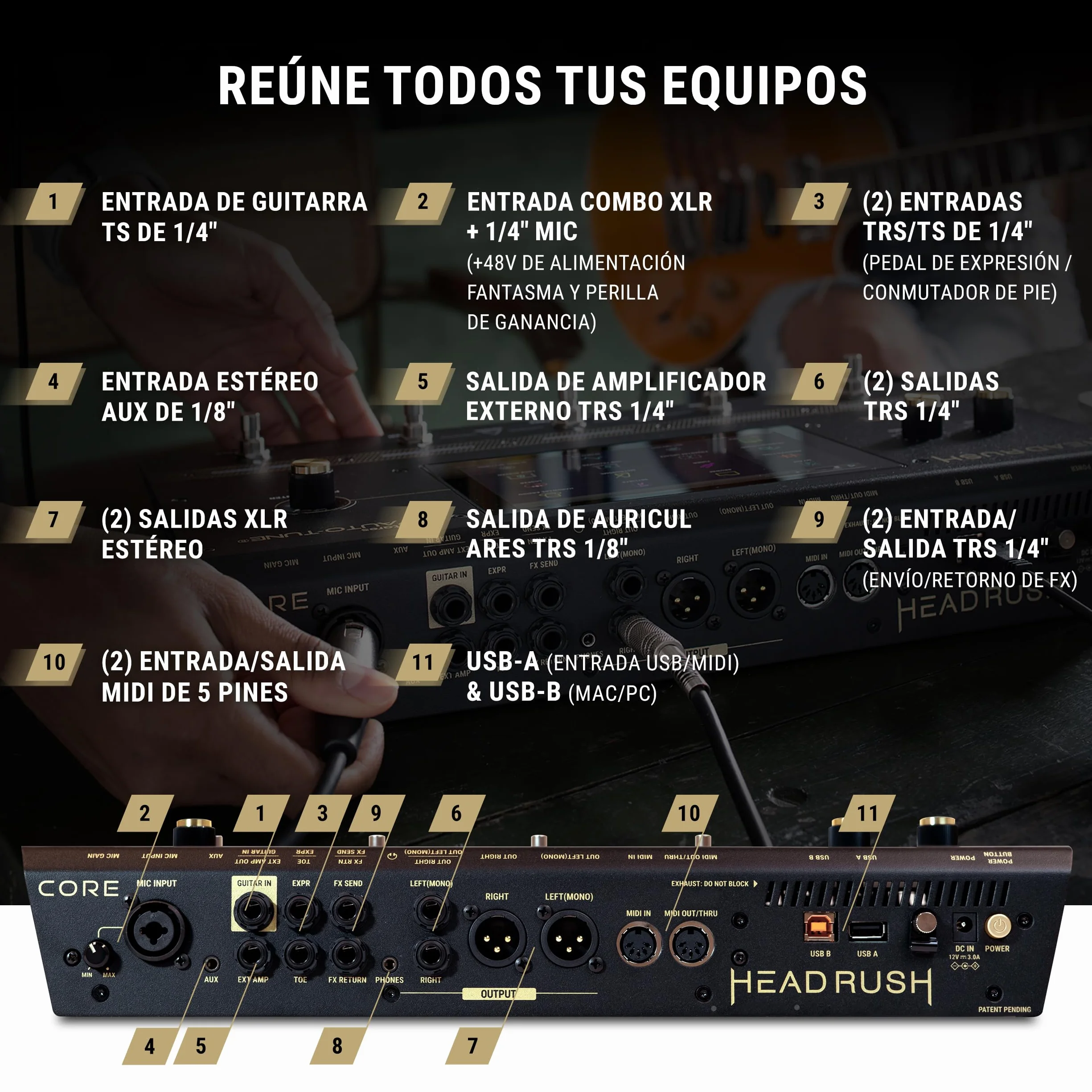 HeadRush Core - Procesador de Modelado de Amplis de FX para Guitarra y Voz con Clonación, Looper, Antares Auto-Tune, WIFI, Pantalla Táctil y Bluetooth
