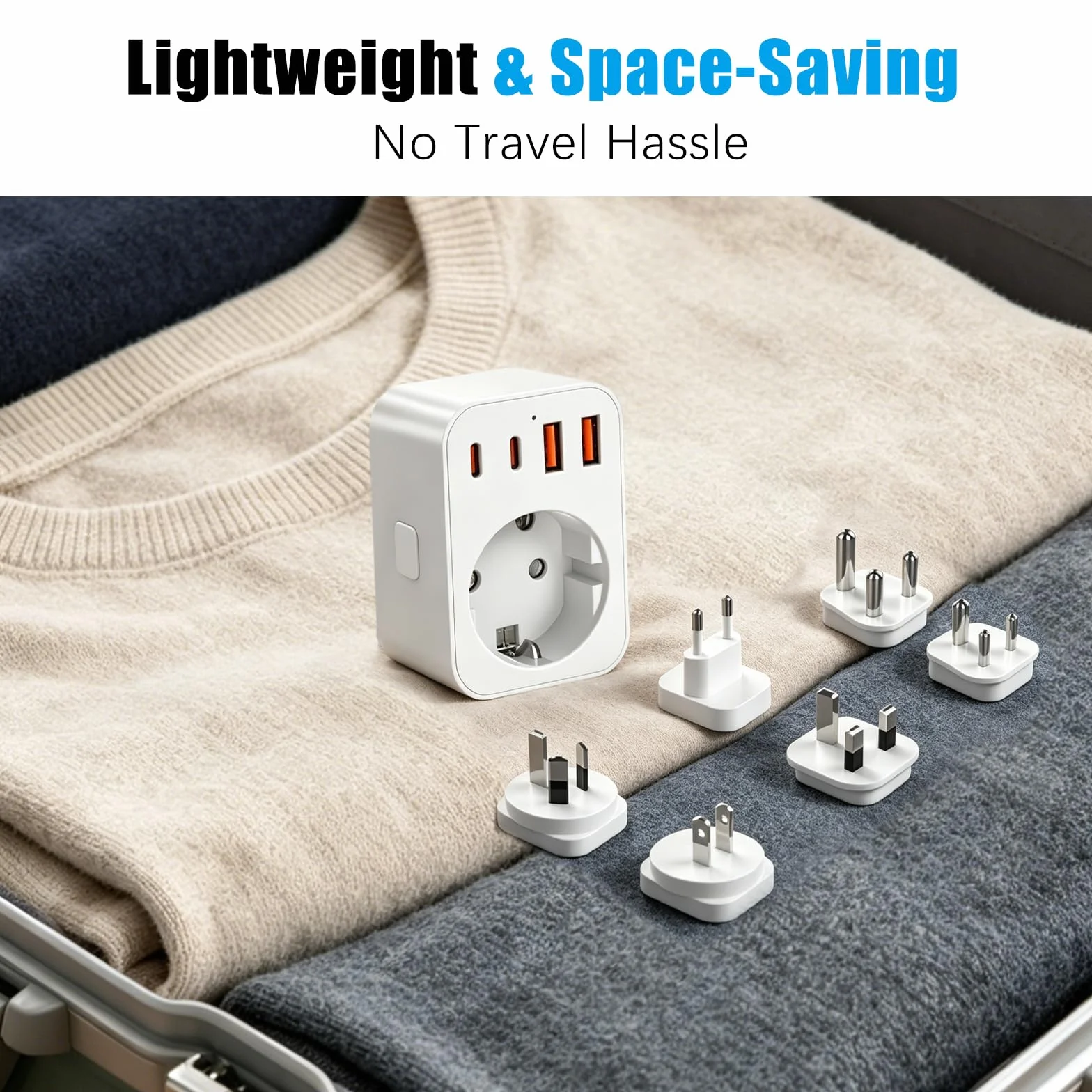 Adaptador de Viaje Universal, 2500W 4 USB (2 USB-C+2 USB-A) con 6 Enchufes Intercambiables A/C/G/I/D/M, para USA, Japón, Reino Unido,Europa,Australia,China,Japón,Sudáfrica