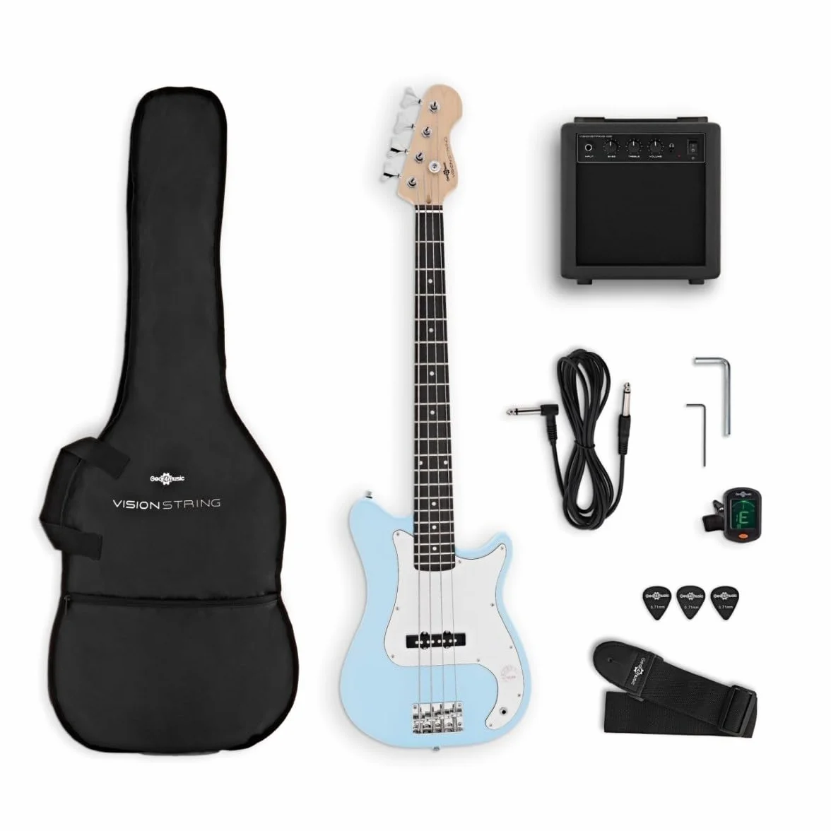 VISIONSTRING Guitarra Bajo Eléctrico Tamaño 3/4 para Principiantes Kids Bass Guitars Kit con Amp Azul