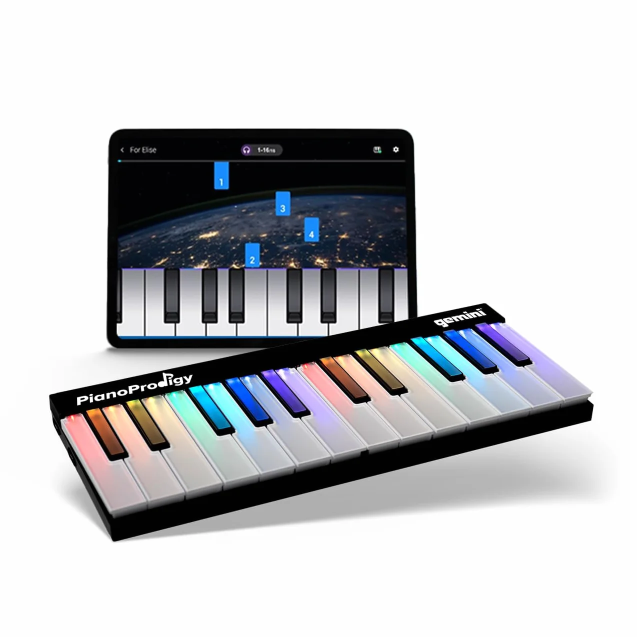 Gemini Sound PianoProdigy Teclado MIDI inalámbrico iluminado de 24 teclas GPP-101, Debe conectarse a un dispositivo iOS/Android para obtener sonido, Ampliable, Bluetooth, portátil