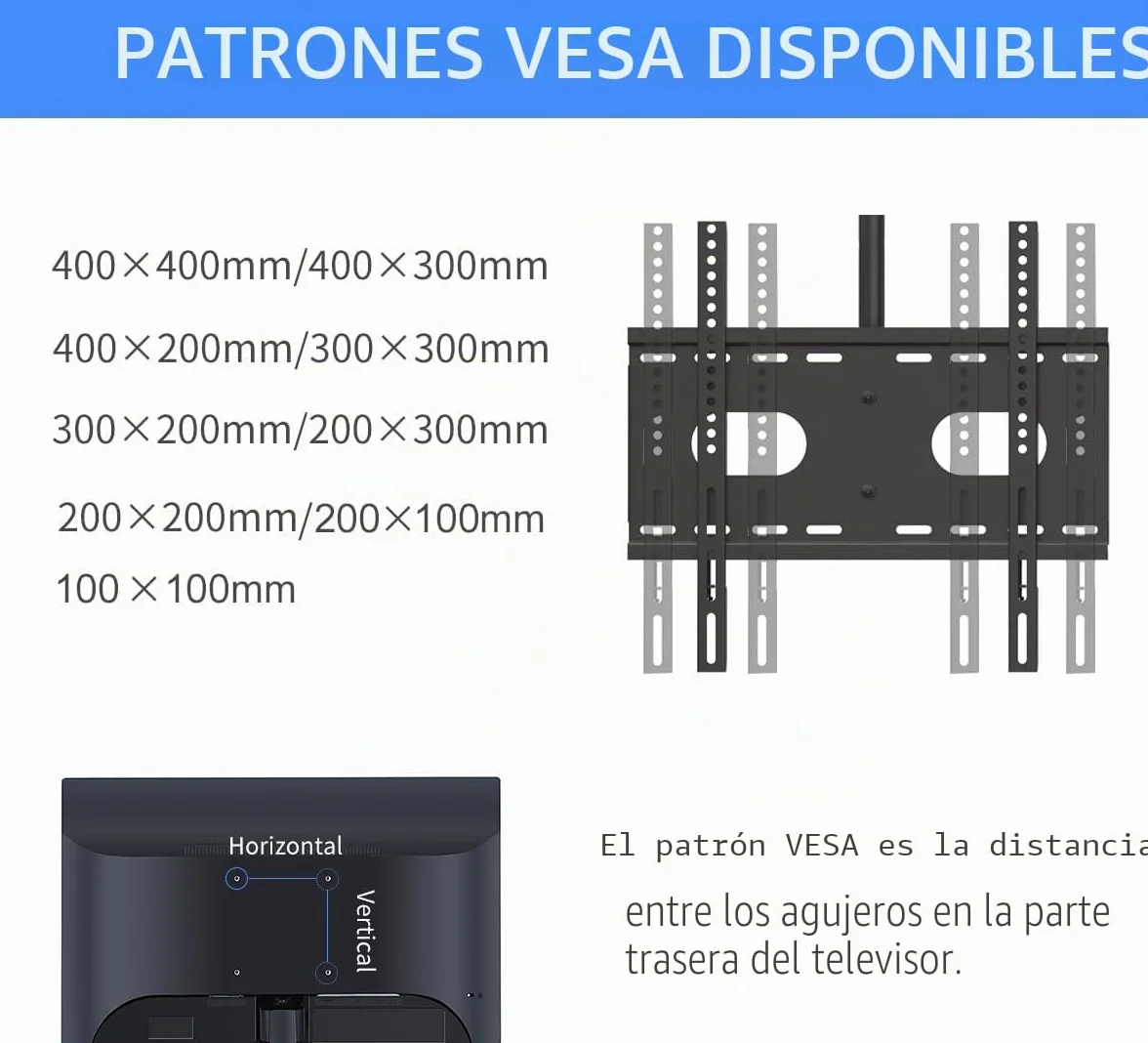Suptek Soporte TV Techo 26-65 Pulgadas Altura Ajustable 43-70cm 45kg VESA 200x200 Inclinación 15° Giro 90° Rotación 360°