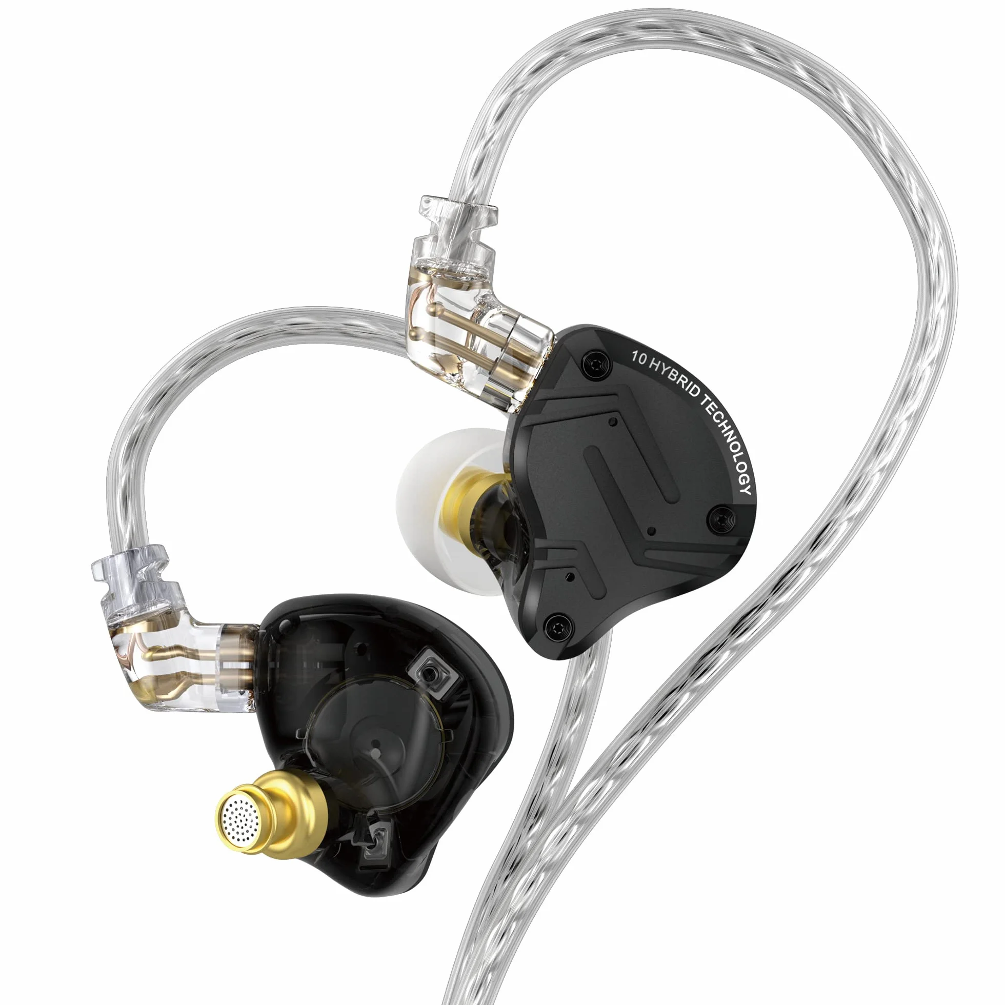 Yinyoo KZ ZS10 Pro X In Ear Monitor, 4BA+1DD Auriculares híbridos HiFi con Monitor de oído, Auriculares con Cable con Cable de 2 Pines de 0,75 mm para audiófilos (X Negro, sin micrófono)