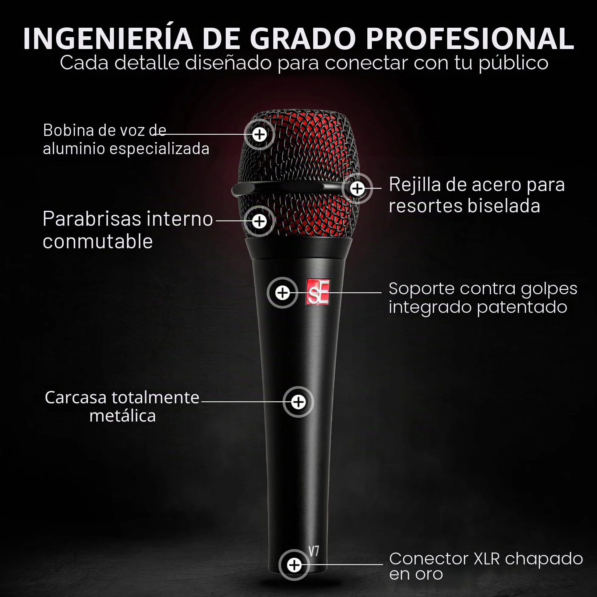 SE Electronics V7 Micrófono de Mano dinámico supercardioide, Negro