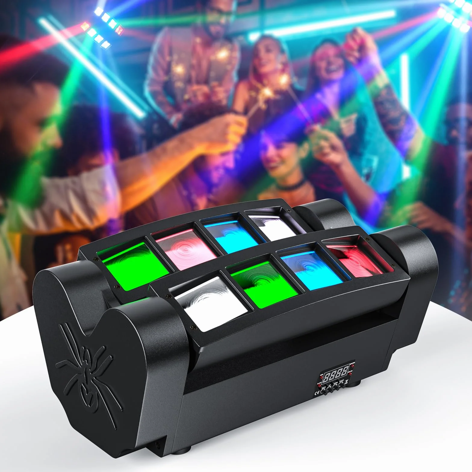 UKing 60W, RGBW(4 en 1) 8 LEDs DMX512 Luz de discoteca Iluminación de escenario Lámpara de escena Comando de voz para DJ Partido Fiesta Bar Club Escenario Teatro