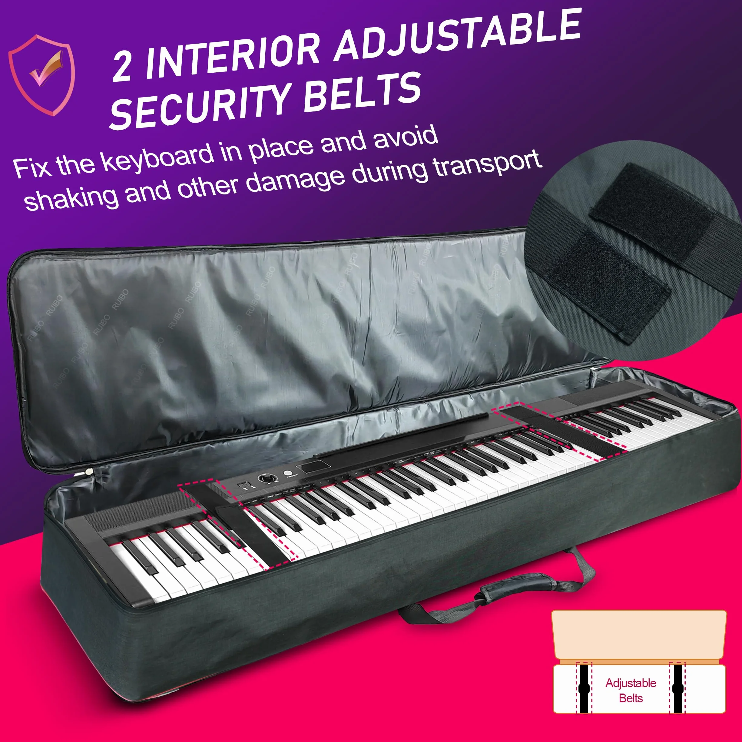Ruibo Funda para Teclado de 88 Teclas para Piano eléctrico con Acolchado de algodón de 10 mm, Impermeable, Bolsa de Concierto Oxford 600D, 54 x 13 x 6.7 Pulgadas, Color Rojo