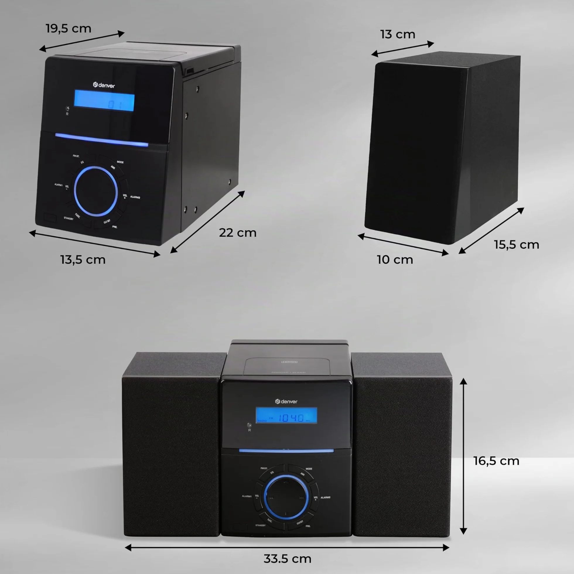 Denver MCA-240 Microcadena con CD y Radio FM, 30 presintonías, AUX, Auriculares, Mando a Distancia, Doble Alarma, 2 x 2 W RMS