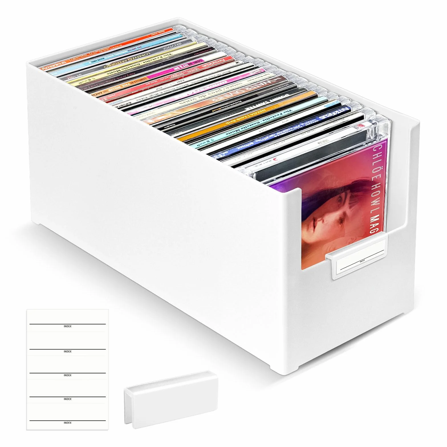 Caja de almacenamiento de CD apilable de plástico para 25 CD, caja de almacenamiento de CD para escritorio y estantería