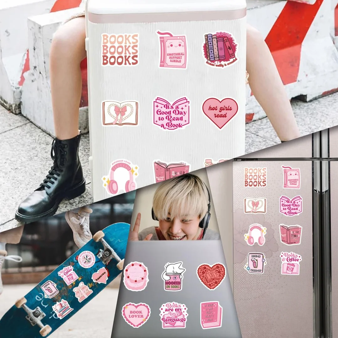 Pegatinas estéticas para Kindle, 60 piezas, cute stickers, regalos para mujeres, niñas, amantes de libros (Rosa)