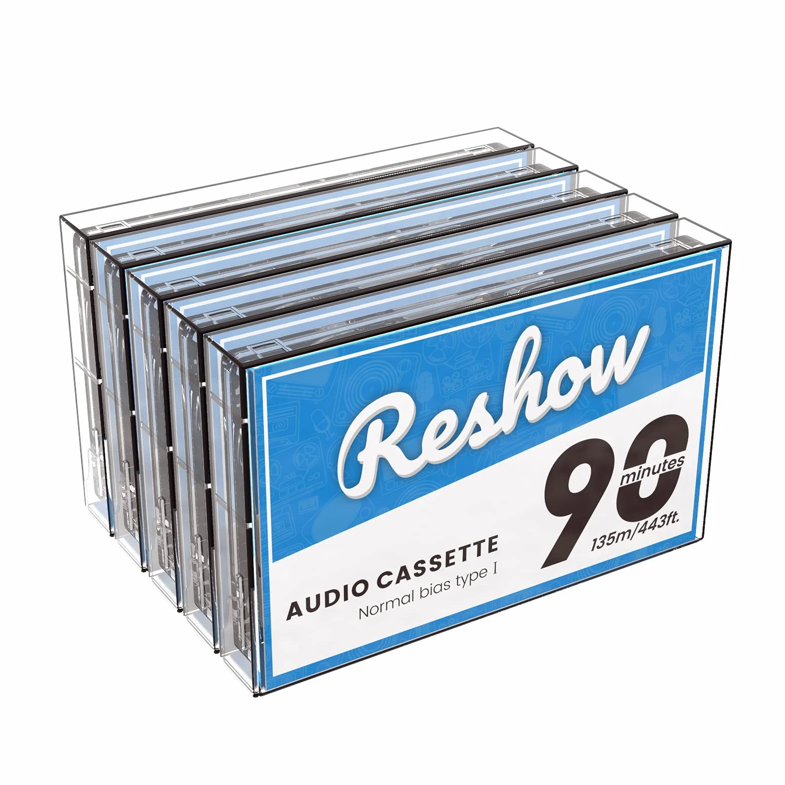 Casetes de Audio Silenciosos 90 Minutos, Cartuchos Vacíos con Funda Individual de Plástico Transparente (5 Unidades)