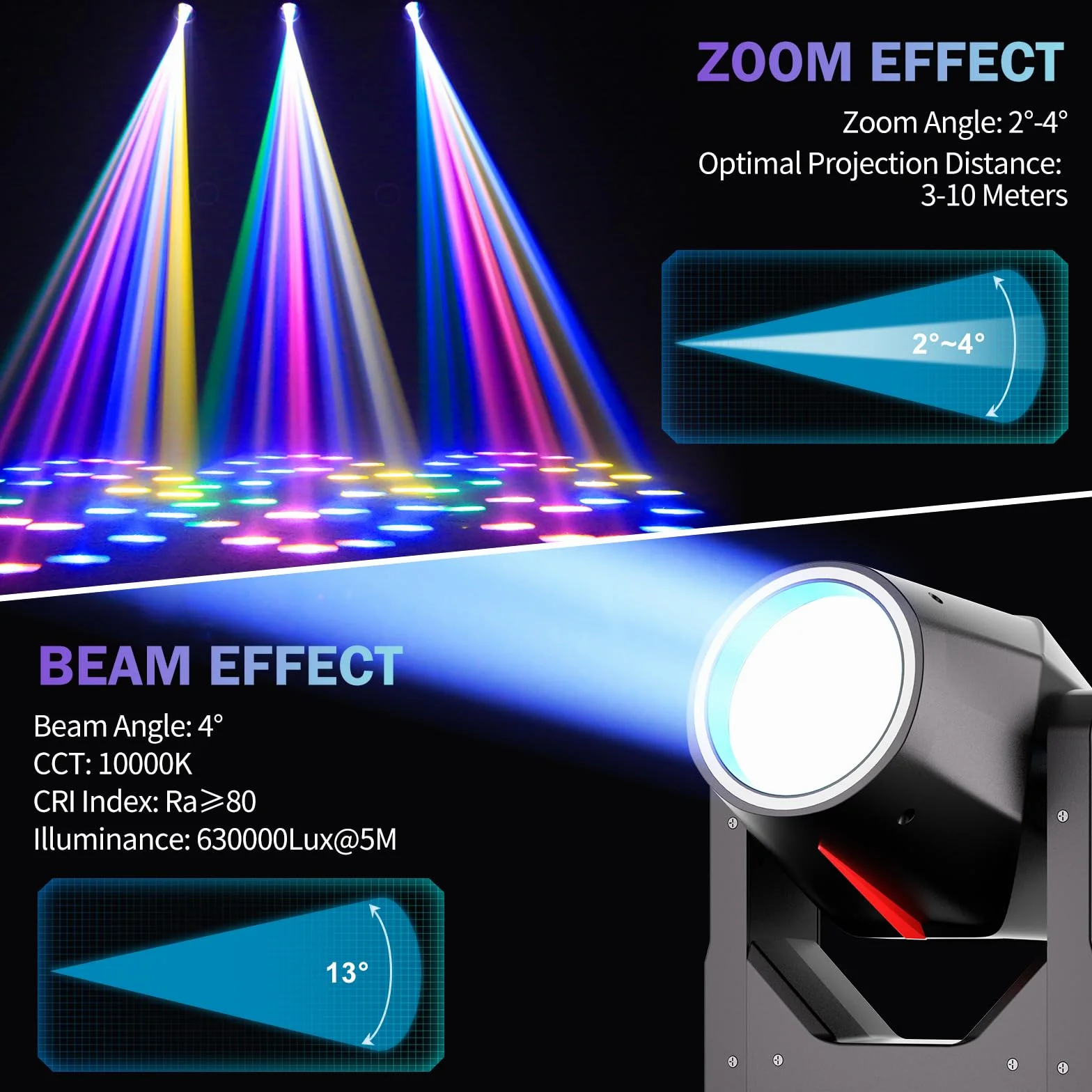 Beam Cabeza Móvil LED Iluminación de Escenario 380W, Juegos de Luz RGBW 14 Patrones 15 Colores Enfoque Electrónico DMX512 Prisma Rotación de 360 ° para Bodas Discoteca Teatros 2PCS