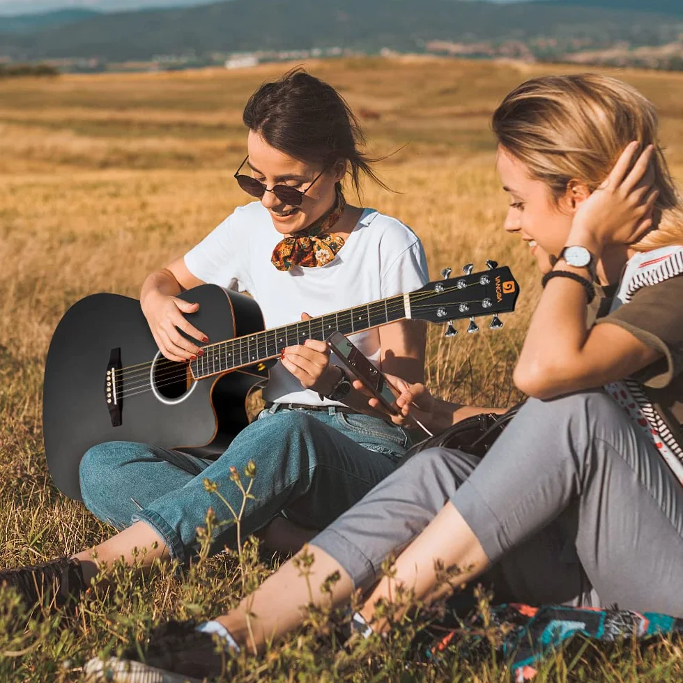 Vangoa 4/4 Guitarra Acústica Corte Tamaño Completo Set Dreadnought 41 pulgadas Folk Acoustic Guitar Kits para Principiante Estudiante Adulto, Negro