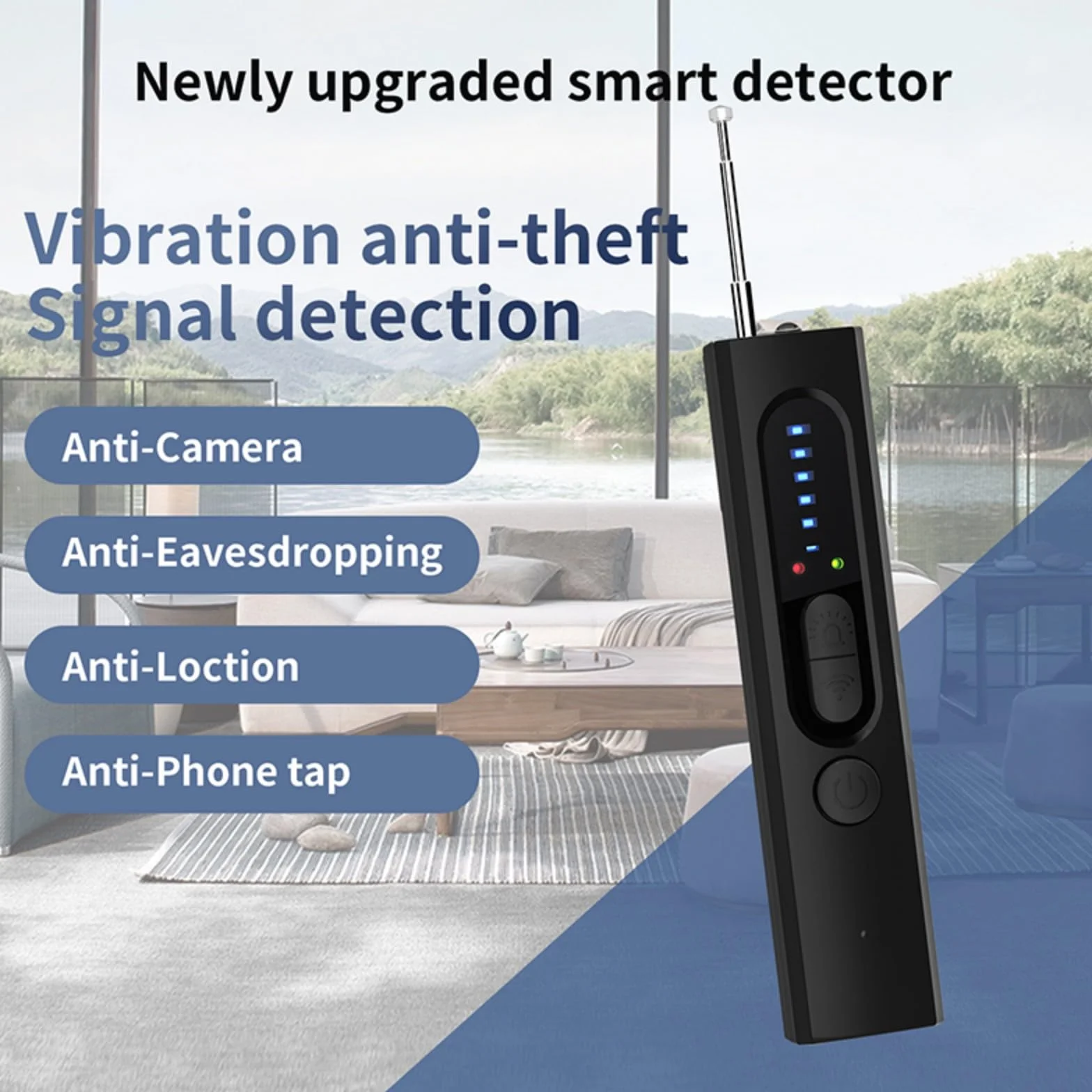 Detector de Camaras y Microfonos Ocultos, Detector de Dispositivos Ocultos Inalámbrico, Detectores de Cámara Oculta, GPS y Señales RF con 6 Niveles de Sensibilidad para Hotel, Hogar, Oficina y Viajes