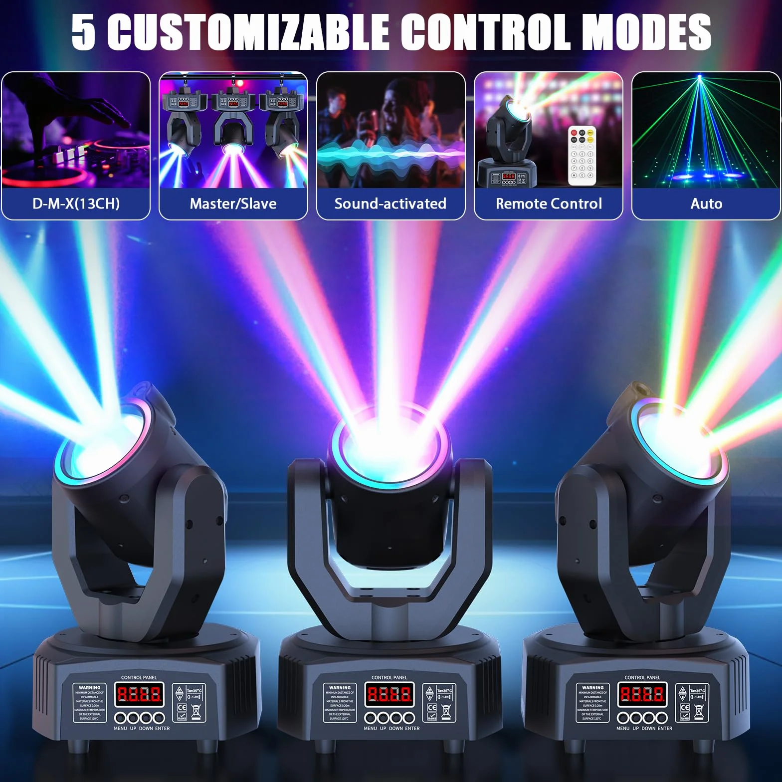 2PCS Cabeza Móvil Beam RGBW 3 en 1 de 30W, Tira de Luces con Efecto de Persecución d-mx512 Sonido Activo con Control Remoto para DJ Fiestas Discotecas Bodas Escenarios y Espectáculos