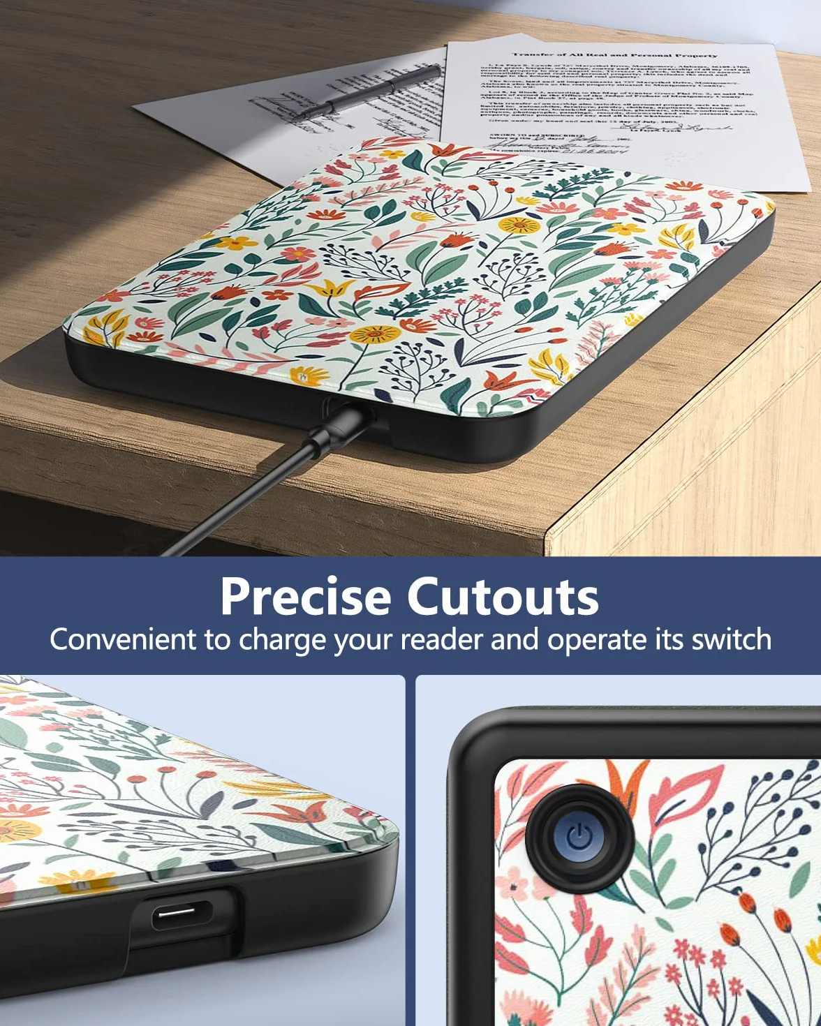 MoKo Funda para Tolino Shine Color/Shine 5(2024)/Shine 4(2022) y Kobo Clara BW/Color/2E 6", Funda Folio Ultra Delgada y Ligera con Auto Wake/Sleep, Flores