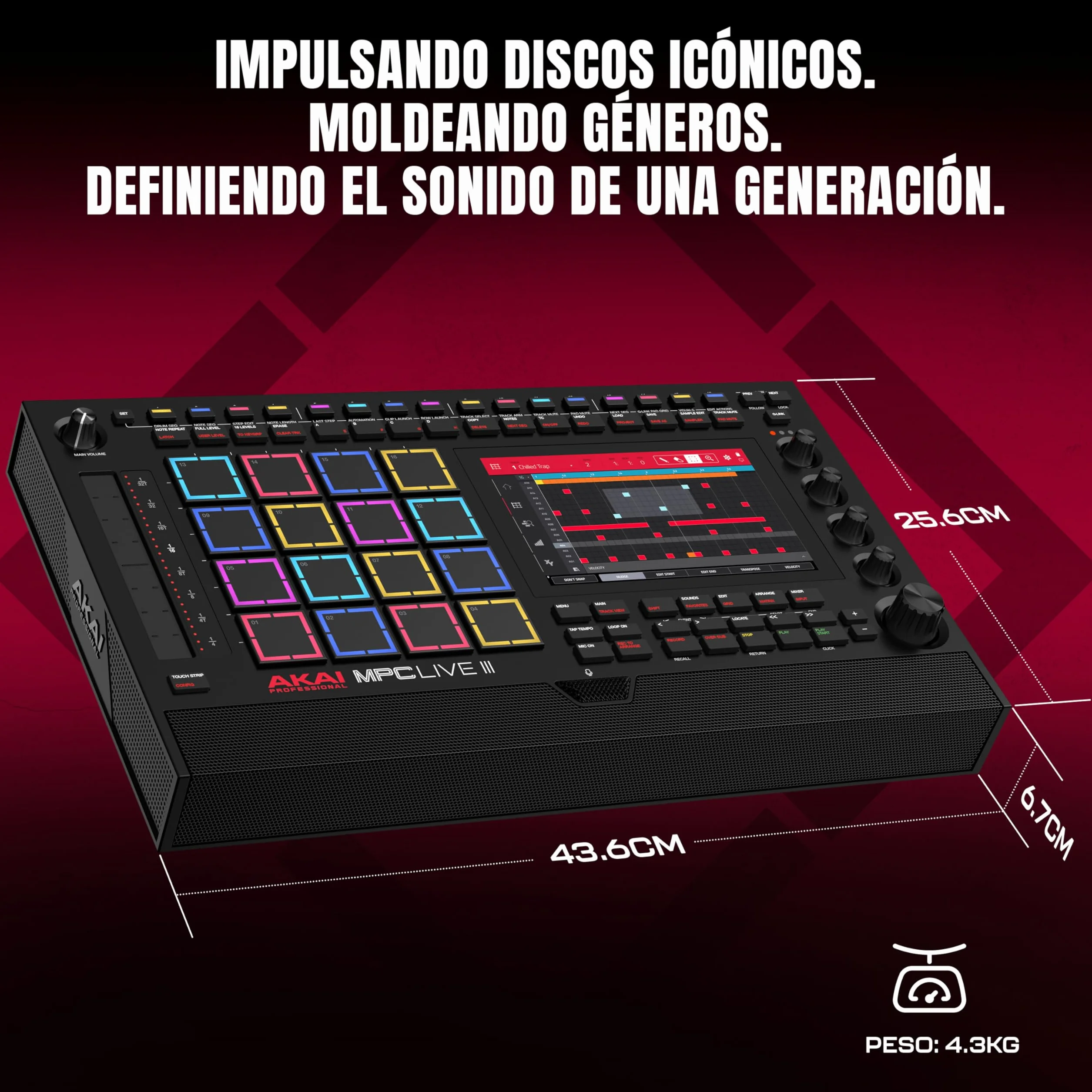 Akai Professional MPC Live III Centro de Producción Musical portátil y Autónomo con Pads MPCe, Secuenciador, Pantalla táctil, Micrófono, Altavoces, Interfaz de Audio, Wi-Fi, Bluetooth, Batería