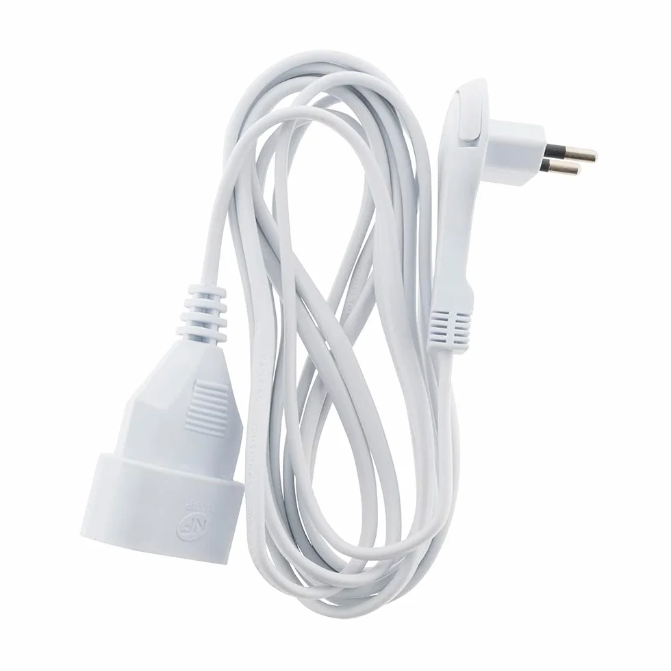Alargador Eléctrico 6A HO3VVH2F 2x0,75mm² Clavija Ultrafina Seguridad Infantil Blanco 3m