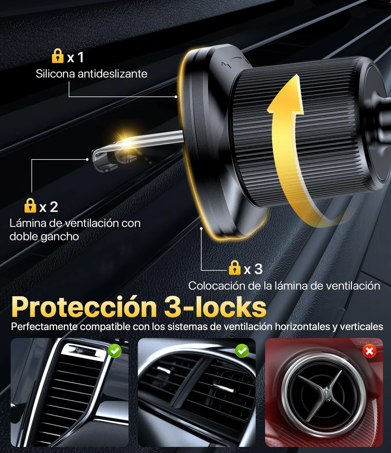Miracase Soporte Móvil Coche Rotación 360° Compatible Phones 4.0-7.0 Pulgadas