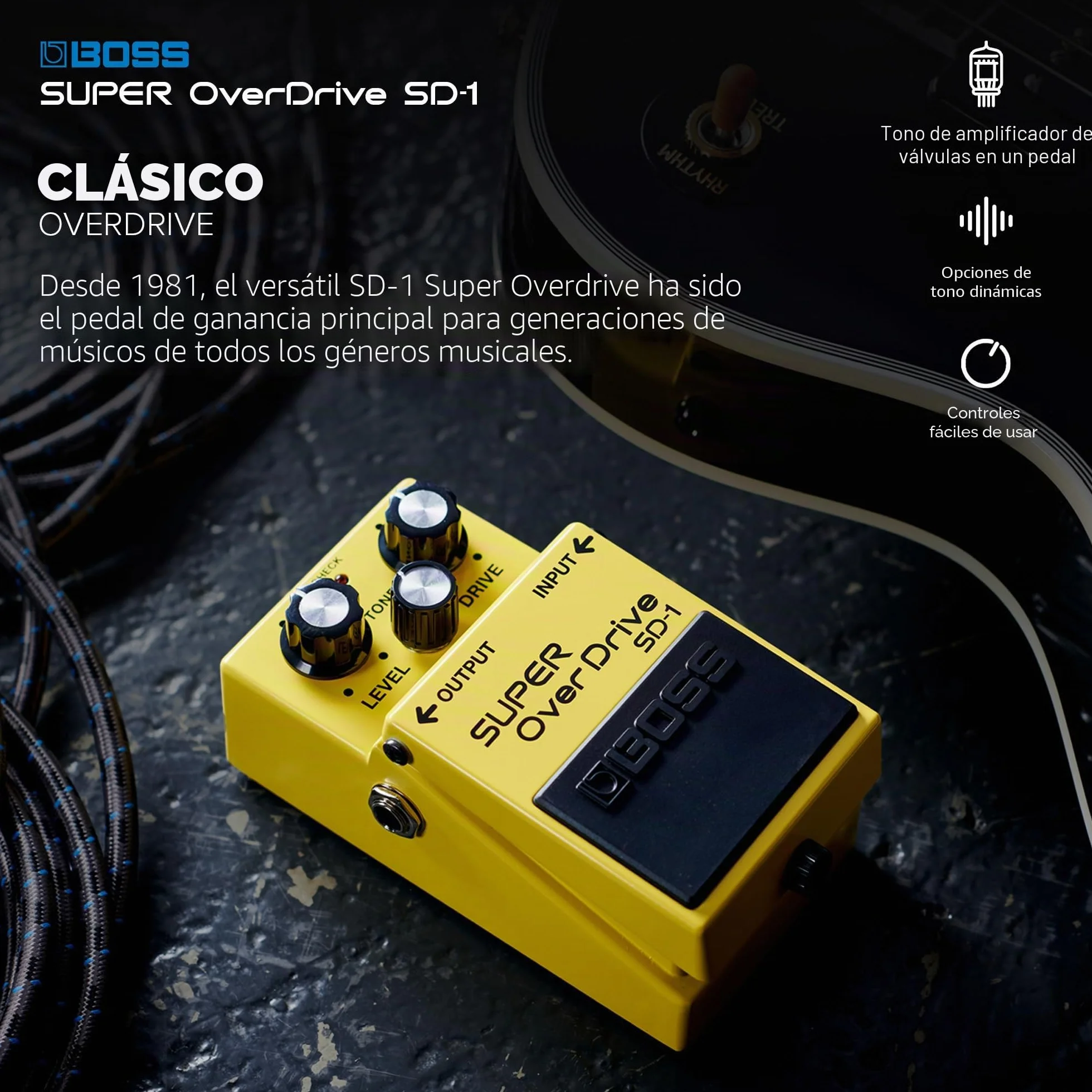 BOSS SD-1 SUPER OverDrive Gitaareffectpedaal | Genrebepalende Overdrive-Sound | Mild tot Matige Drive Tonen | Ideaal voor gebruik met Cleane en Licht Aangedreven Versterkers | 5 Jaar Garantie