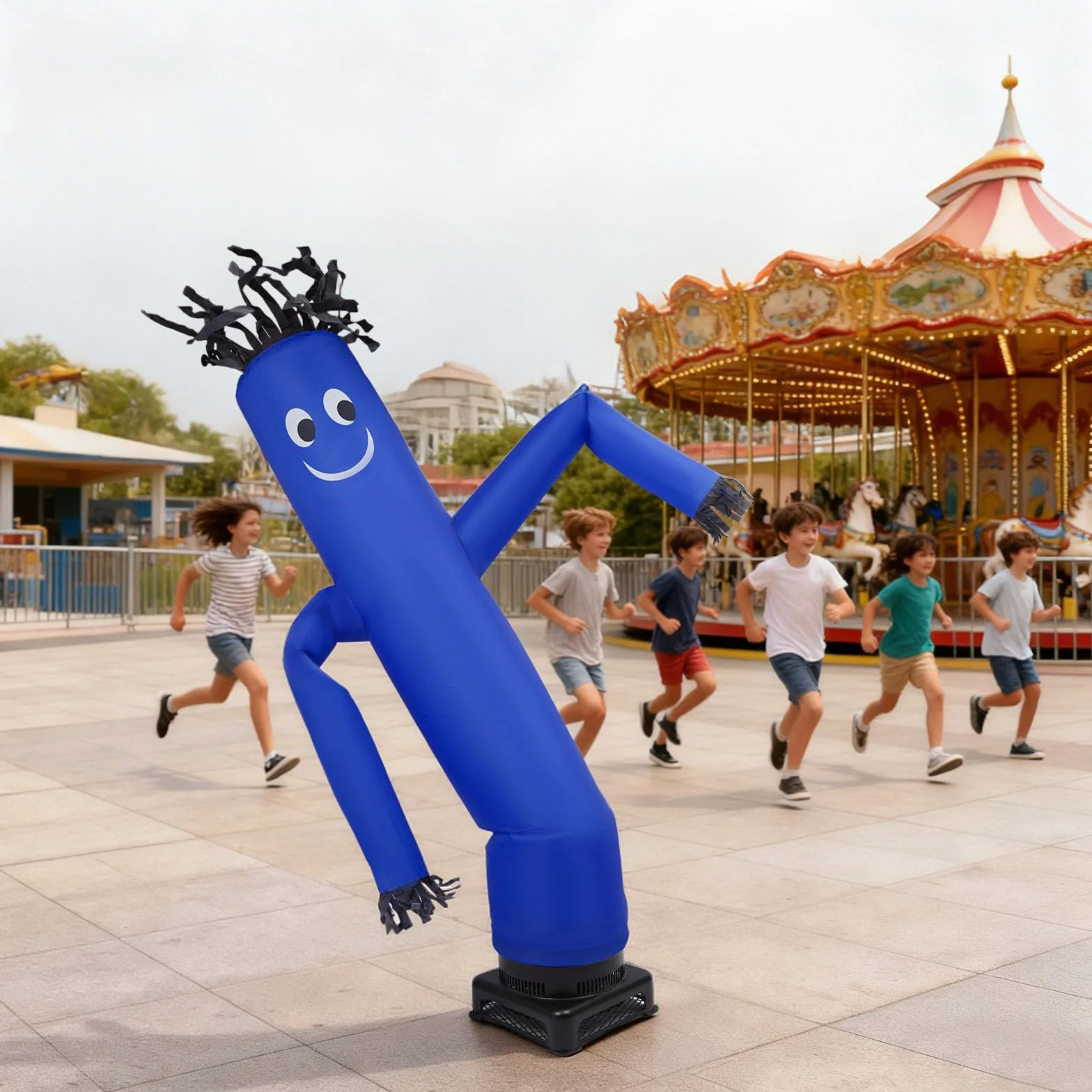 Juego de muñeco de manguera inflable con ventilador de 550 W, 2,1 m, plegable, divertido tubo publicitario (azul, negro)
