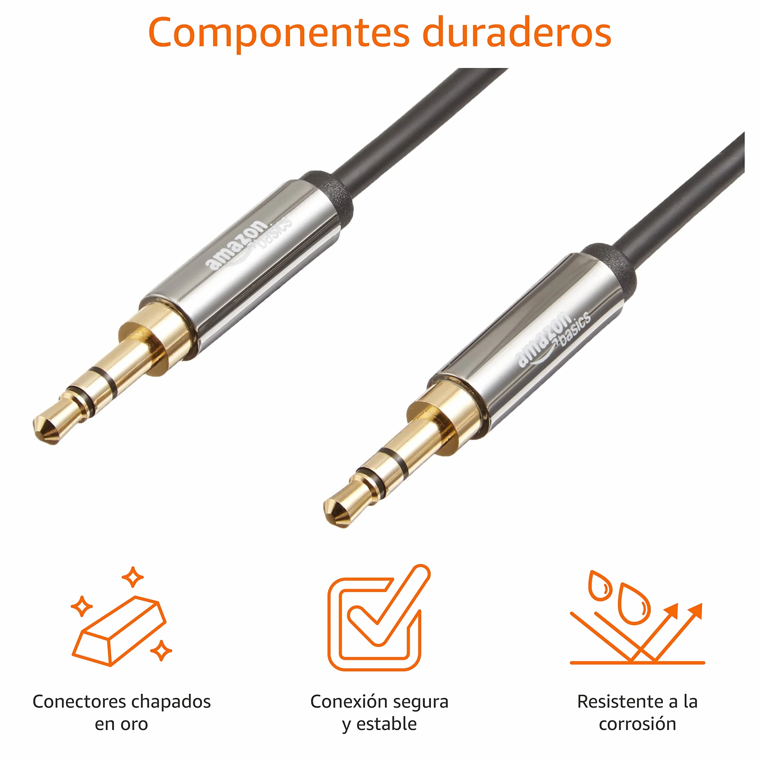 Amazon Basics Cable de audio estéreo Auxiliar 3,5 mm macho a macho 1,2 m Negro