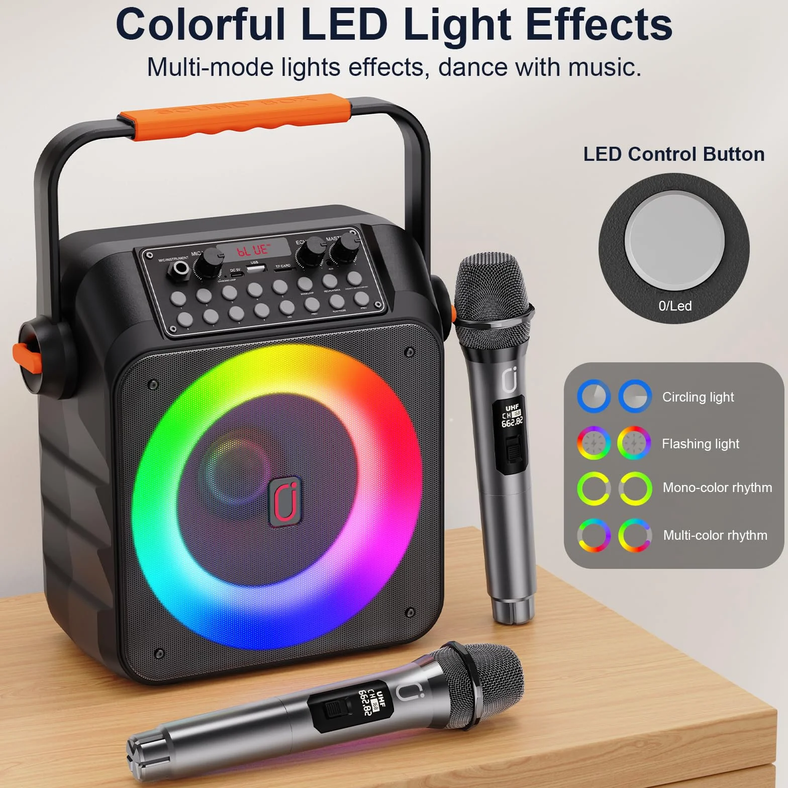 HWWR Karaoke Profesional Inalámbricos, Máquina de Karaoke Portátil con Micrófonos Inalámbricos para Adultos y Niños, Luces LED,USB/TF/AUX/Rec, Karaoke Compatible con Android/iPad/TV/PC